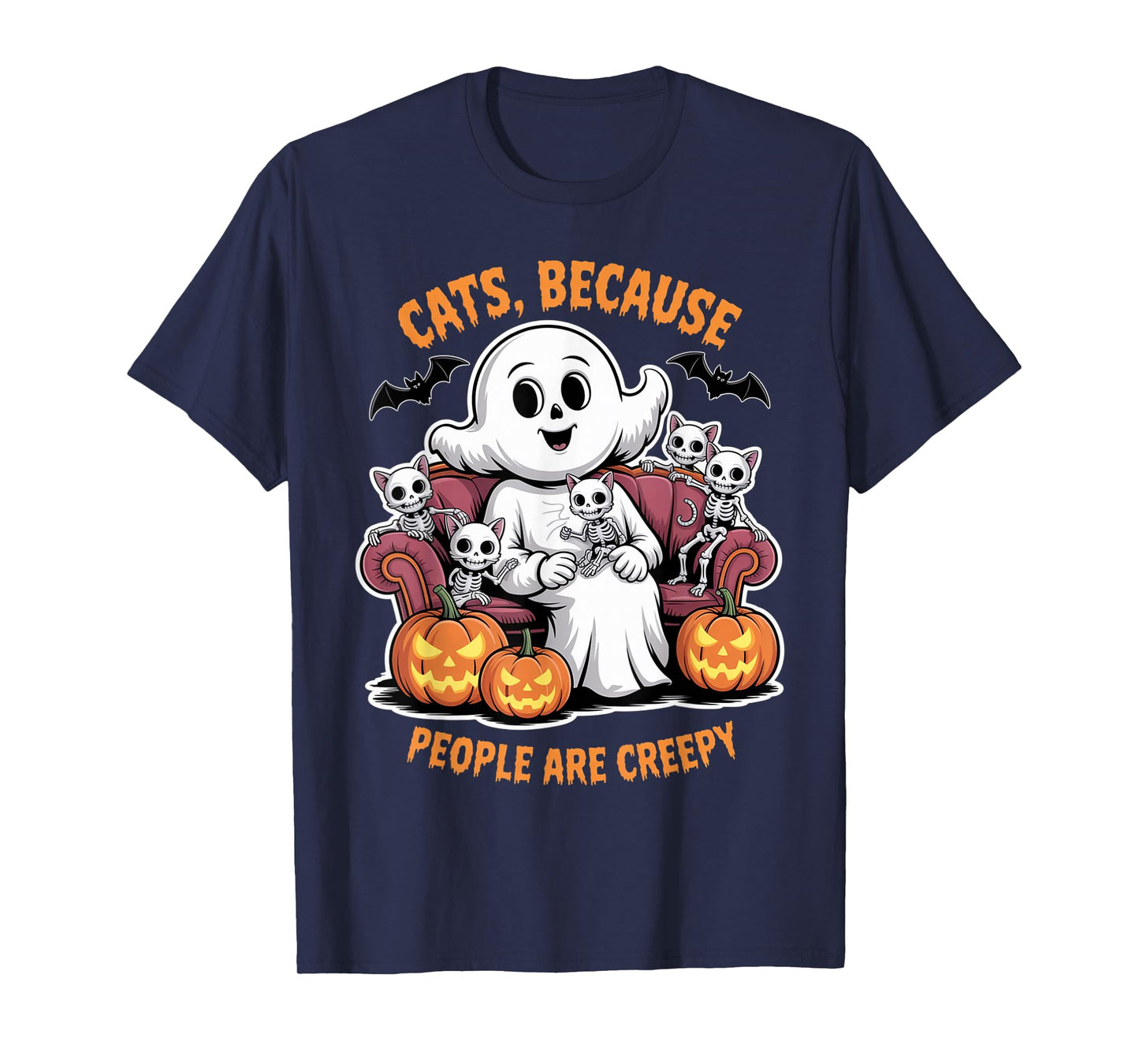 Cats Because People are Creepy Ghost Halloween Cat Mom Kids T-Shirt