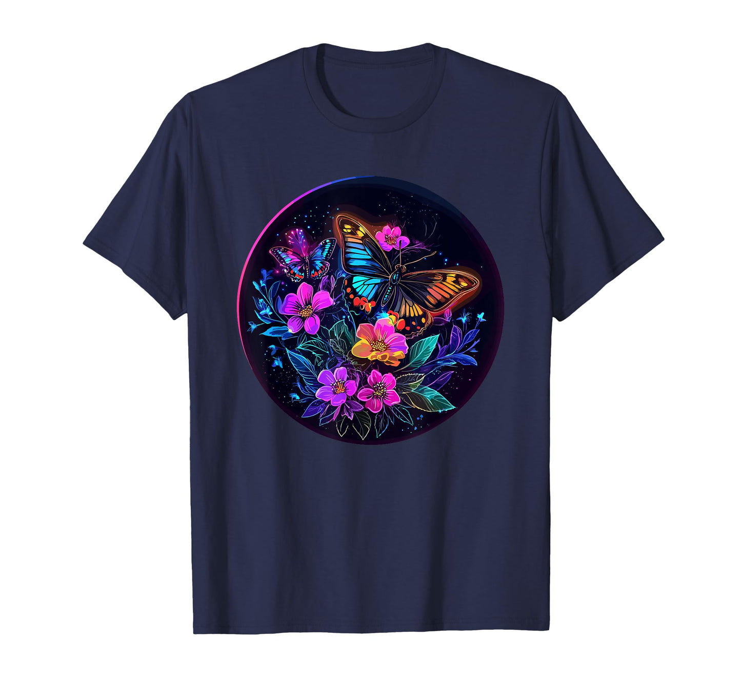 Butterfly And Floral Magic In Night Garden T-Shirt