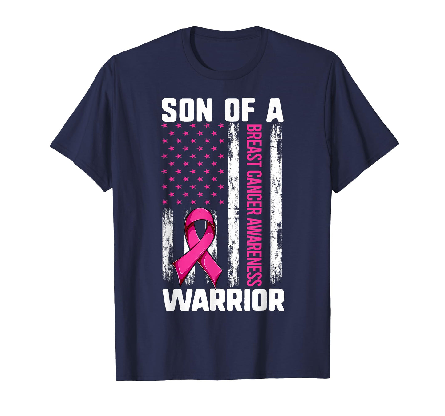 Mom Son Of A Warrior USA Flag Breast Cancer Support T-Shirt