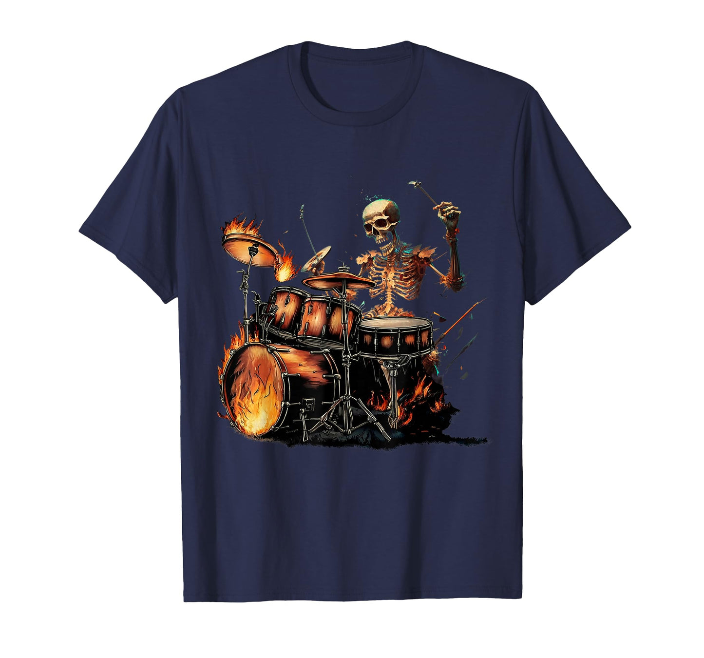 Gothic Skeleton Drummer Rock Band Drum Player Halloween T-Shirt