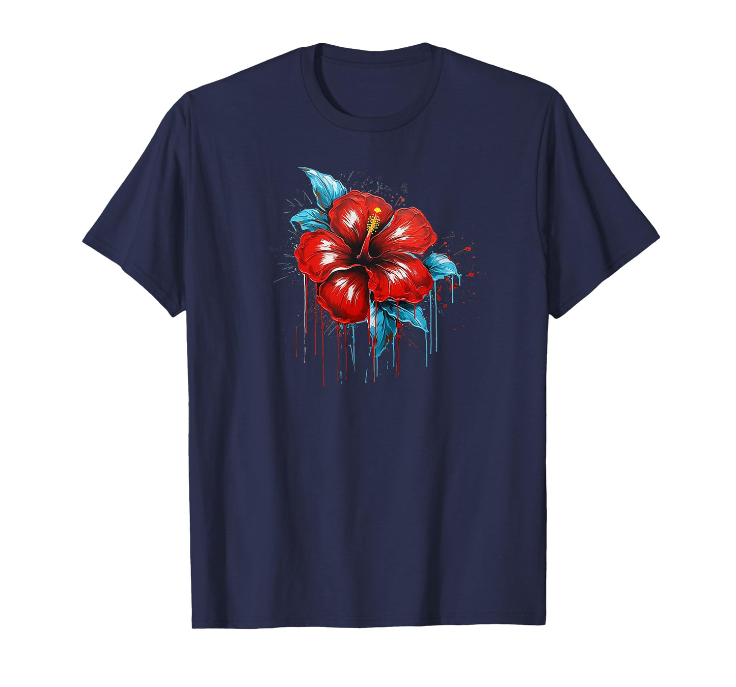 Red Hibiscus Funny Graffiti Trendy Cute Flower Fashion T-Shirt