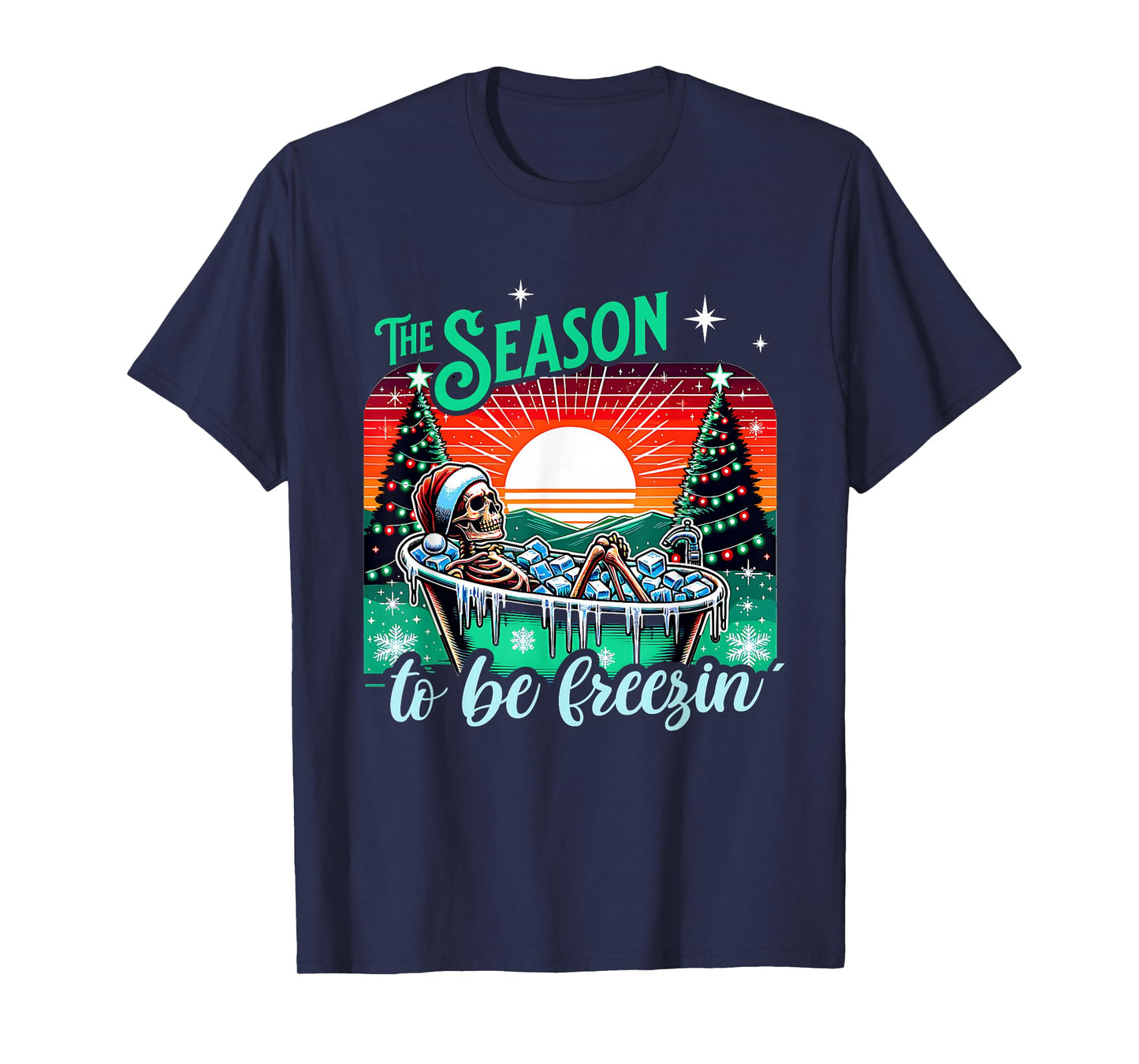 Funny Cold Plunge Skeleton Christmas Retro Winter Vibes T-Shirt