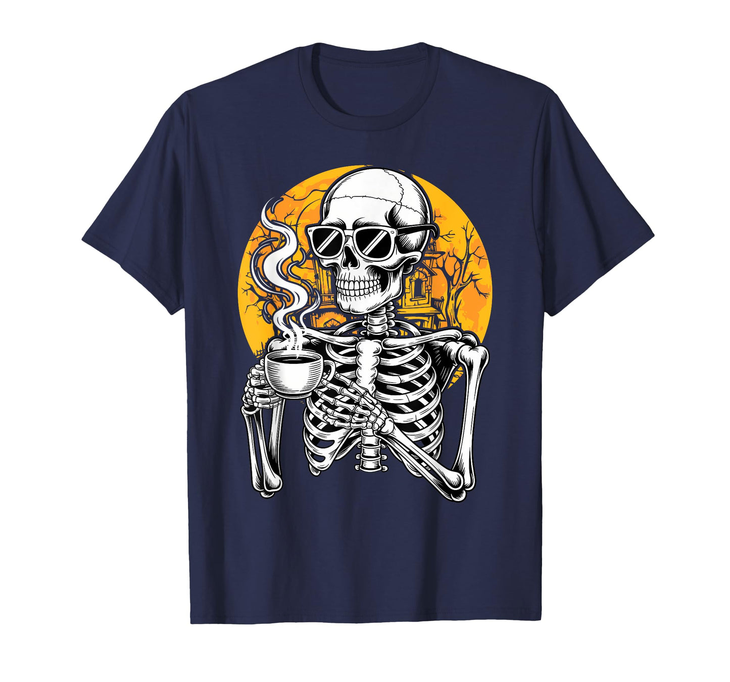 Halloween Skeleton Coffee Funny Costume Men Women Kids Boys T-Shirt