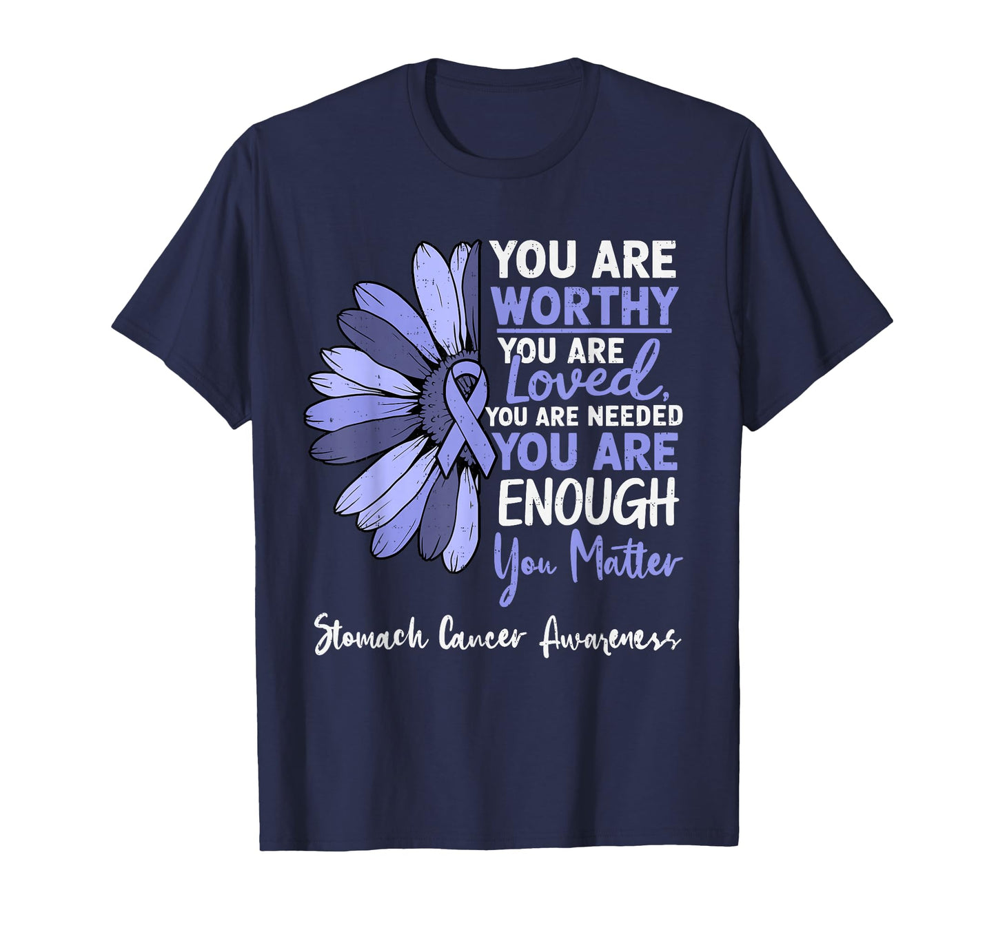 Motivational Stomach Cancer Awareness Ribbon Periwinkle Blue T-Shirt
