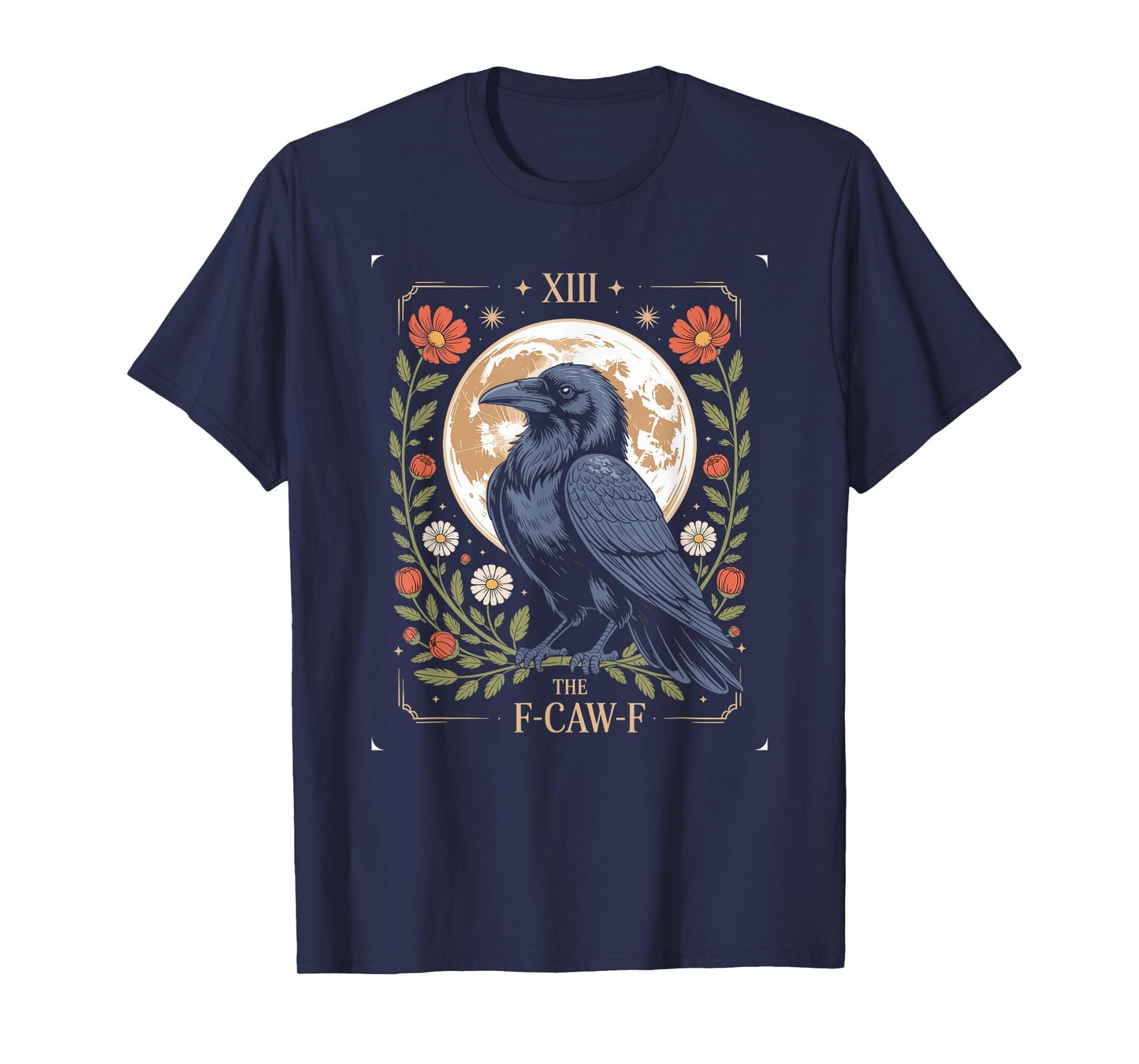 The F Caw F Gothic Crow Floral Full Moon Tarot Vintage T-Shirt