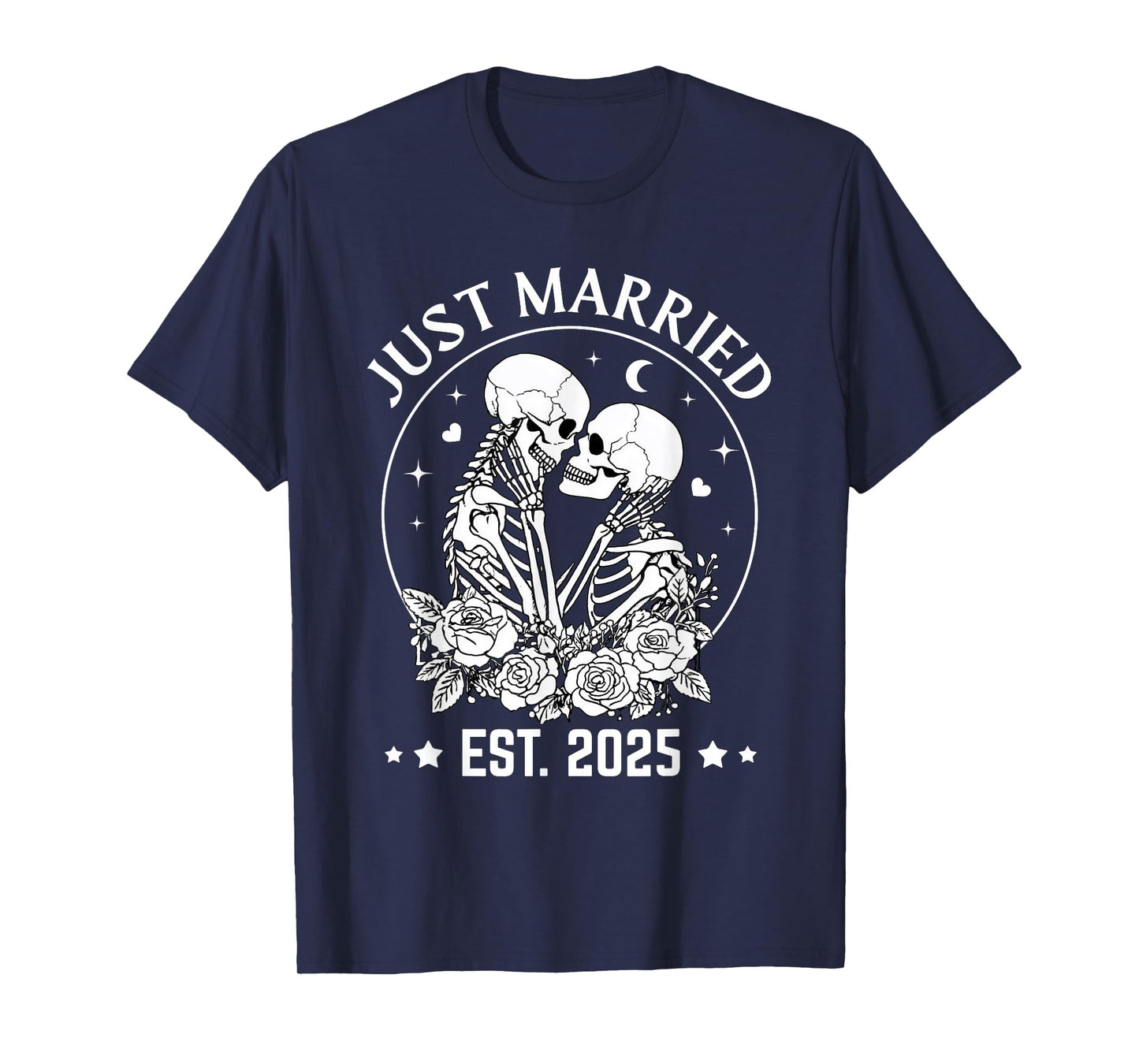 Just Married Est. 2025 Skeleton Couple Halloween Matching T-Shirt