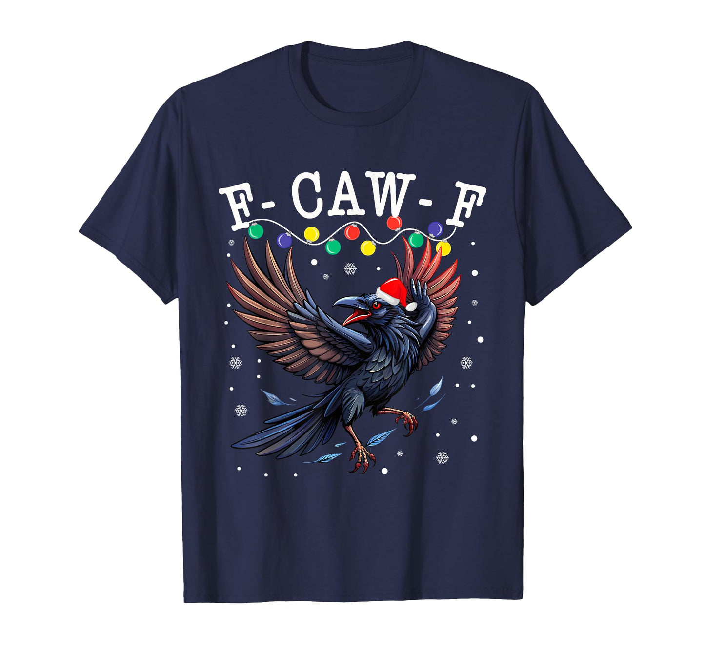 Black Crow F-Caw-F Funny Retro Christmas Lights Santa hat T-Shirt