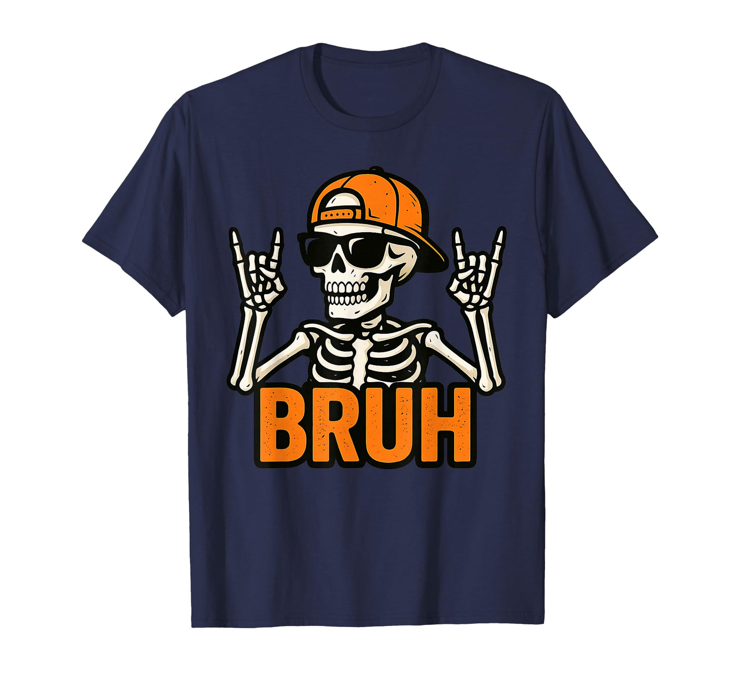 Bruh Funny Skeleton Rock On Halloween Graphic tee Men Kids T-Shirt