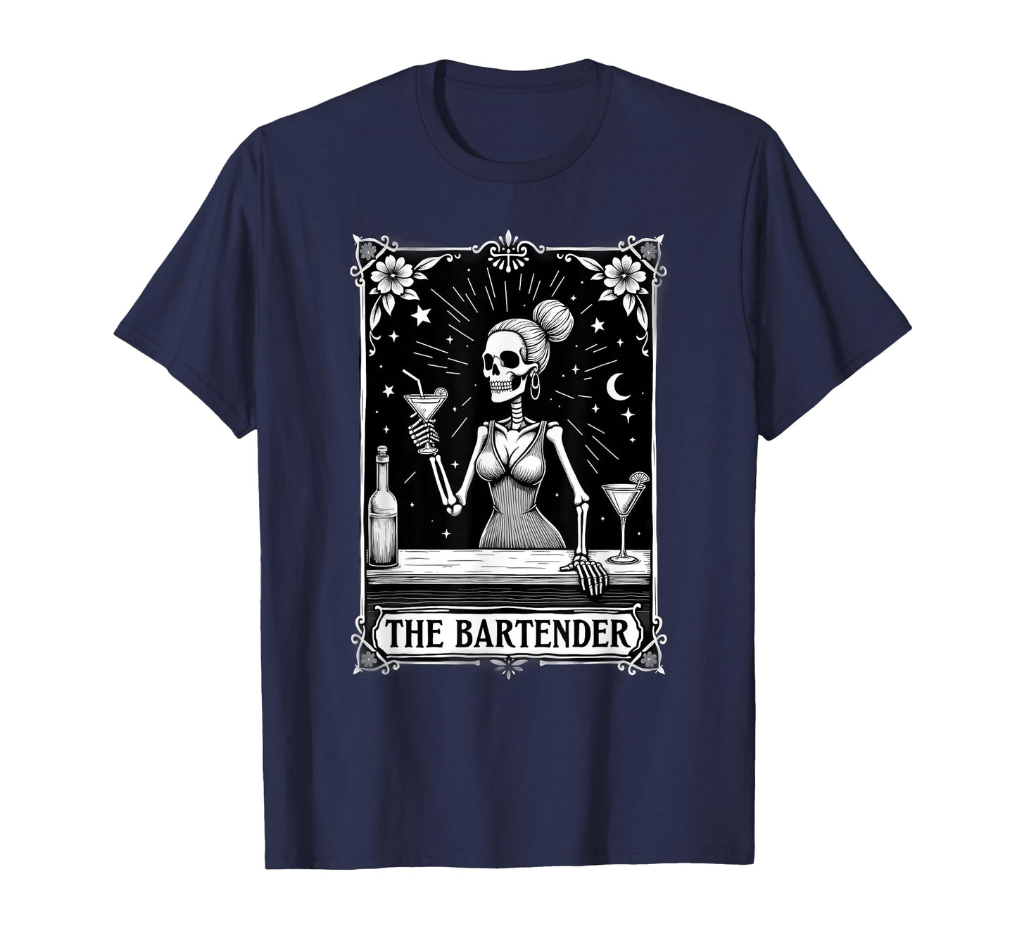 Gothic Tarot Card Skeleton Cocktail Bartender T-Shirt