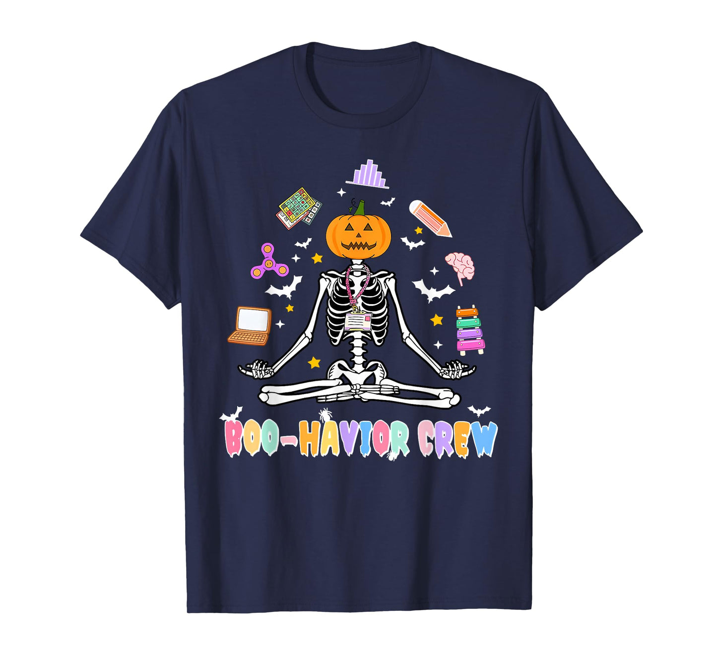 Skeleton Yoga Boo-Havior Crew Behavior Analyst ABA Halloween T-Shirt
