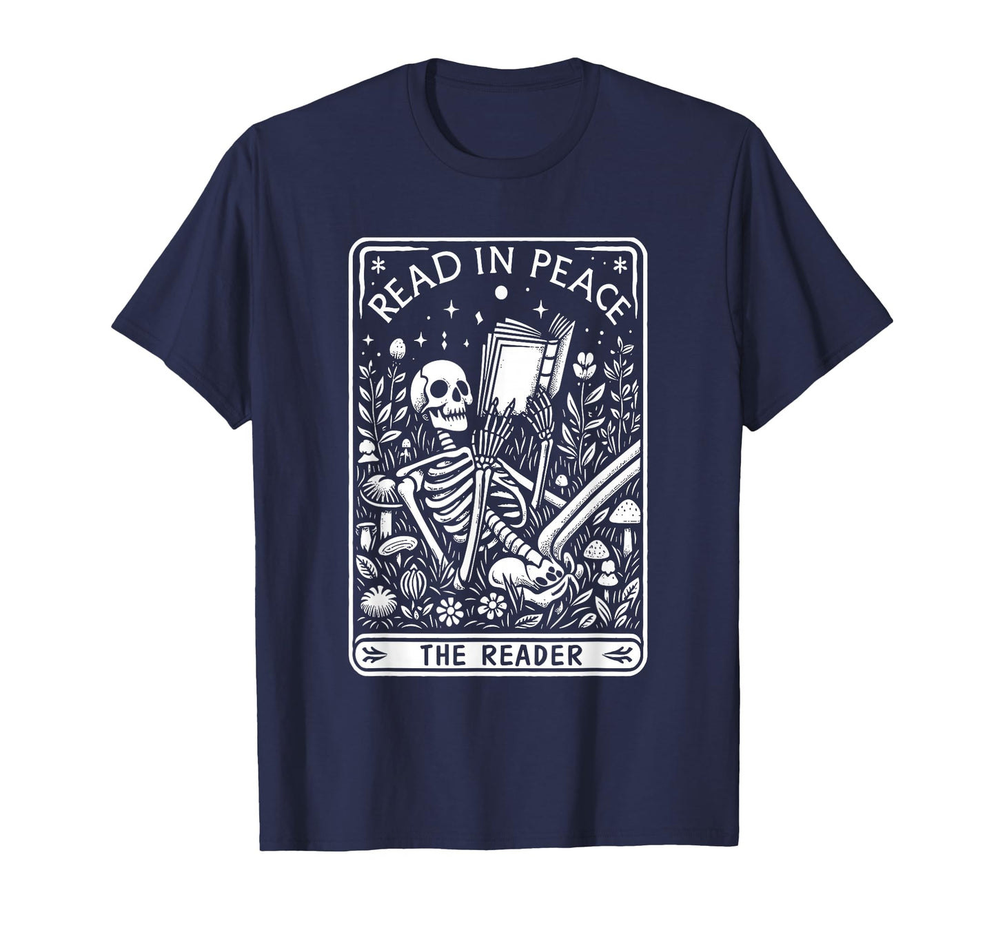 Read in Peace Card Halloween Skeleton Reading Book Reader T-Shirt