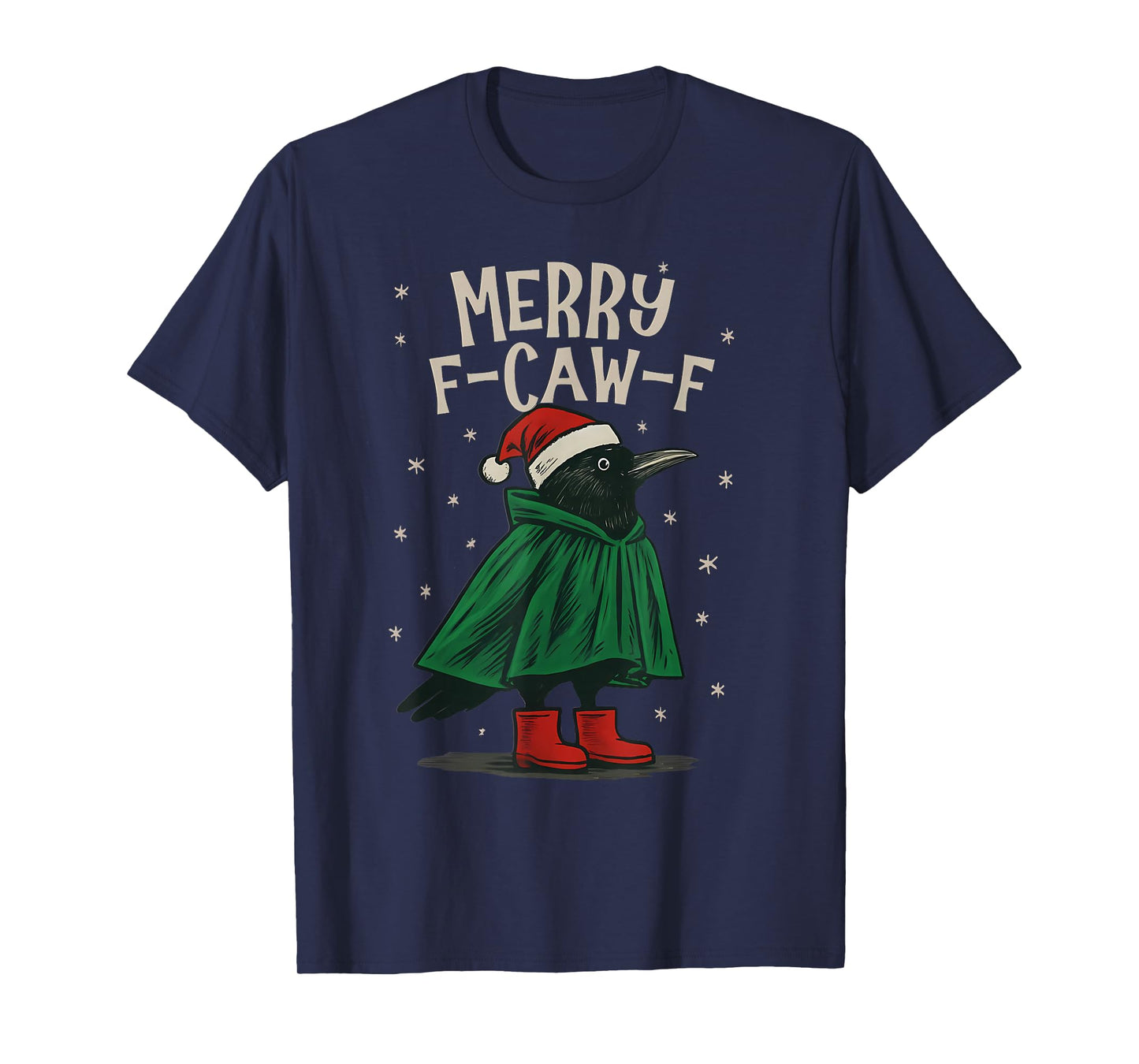 Black Crow F-Caw-F Funny Retro Christmas Lights Santa hat T-Shirt