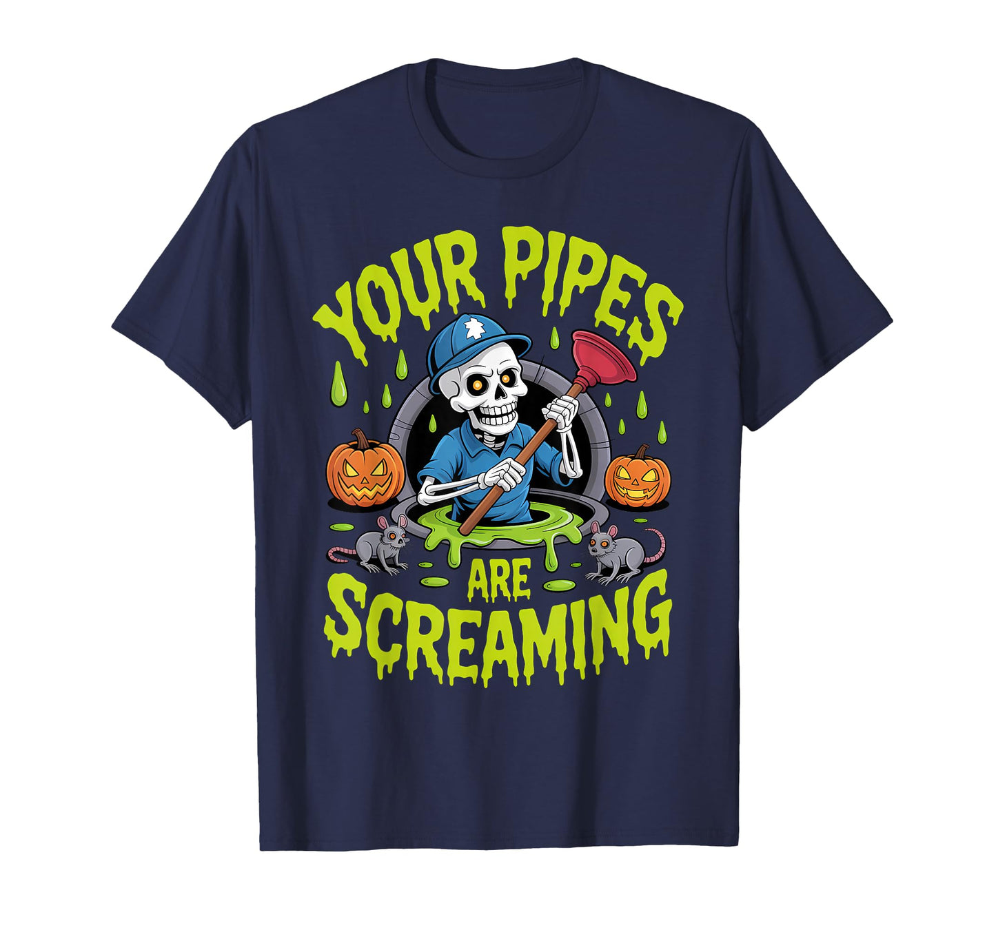 Skeleton Plumber Halloween Funny Spooky Pipes T-Shirt