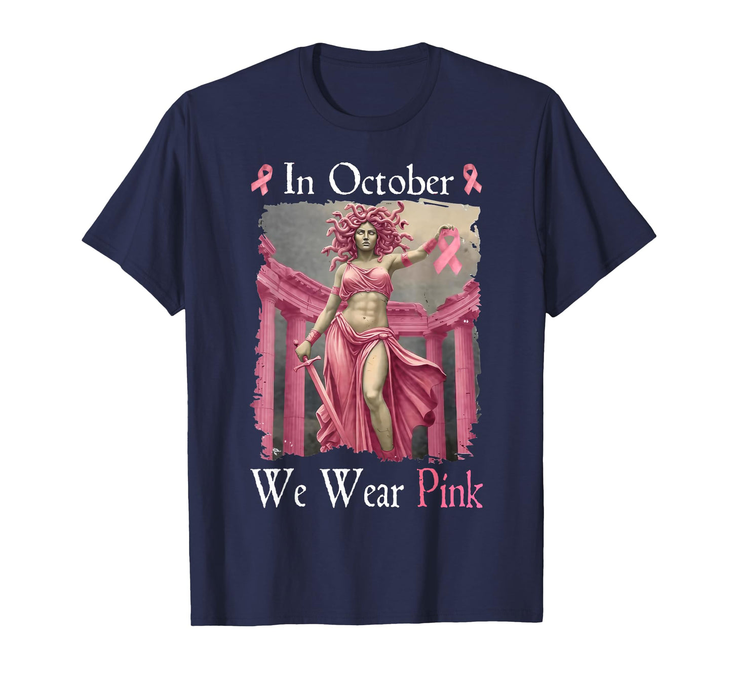 Breast Cancer Shirts Women Medusa October Wear Pink Ribbon T-Shirt