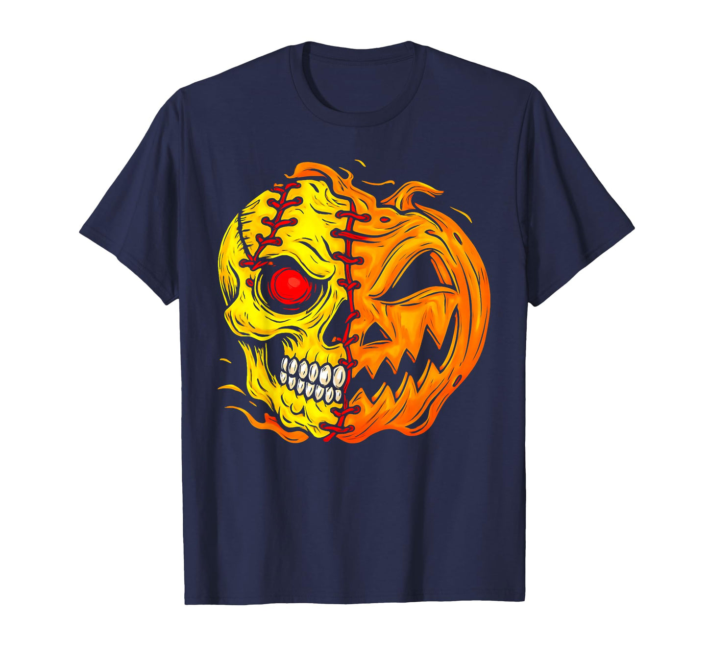 Halloween Baseball Player Pumpkin Skull Skeleton Spooky Kids T-Shirt