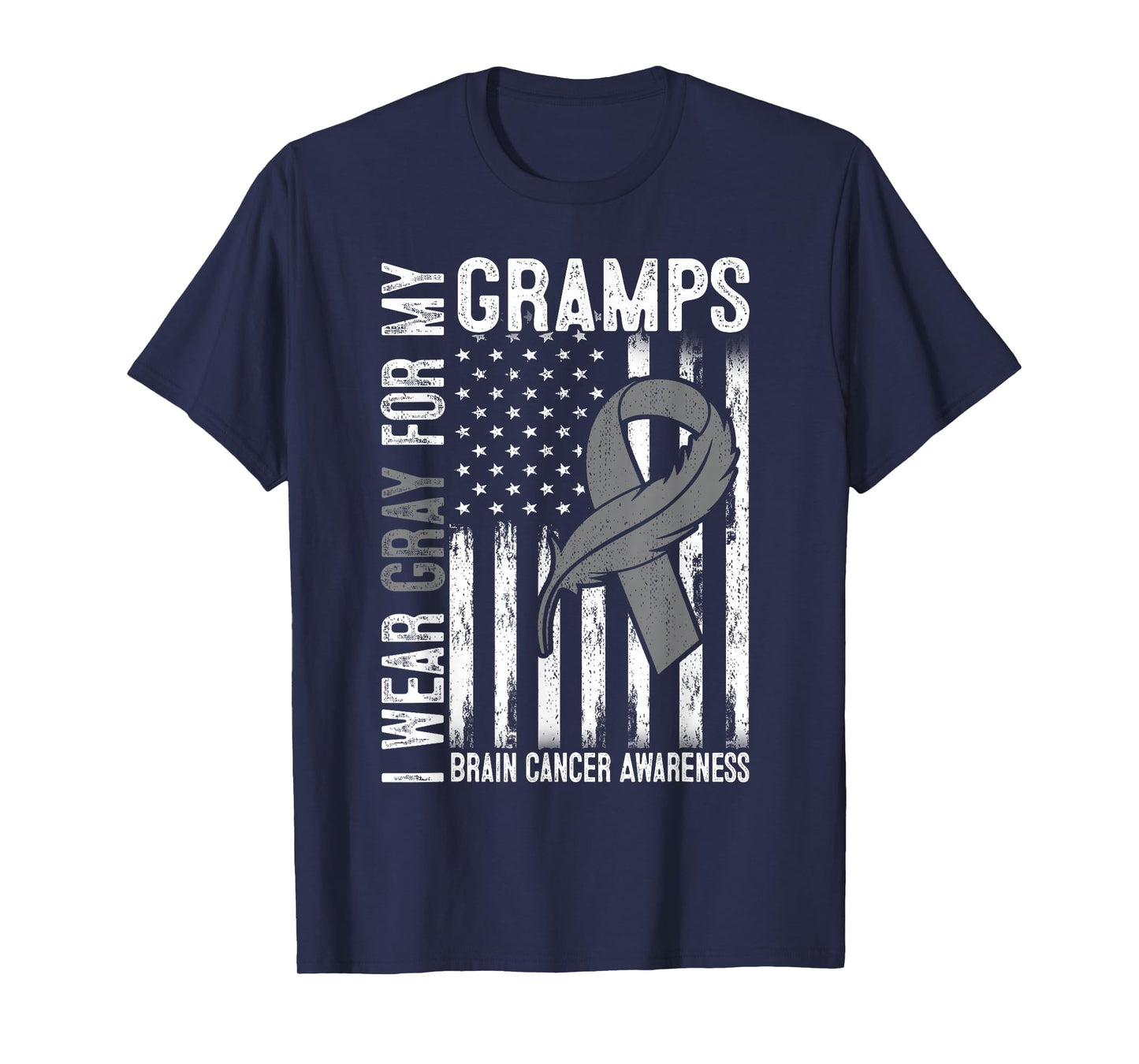 I Wear Gray For My Gramps Brain Cancer Awareness Flag T-Shirt