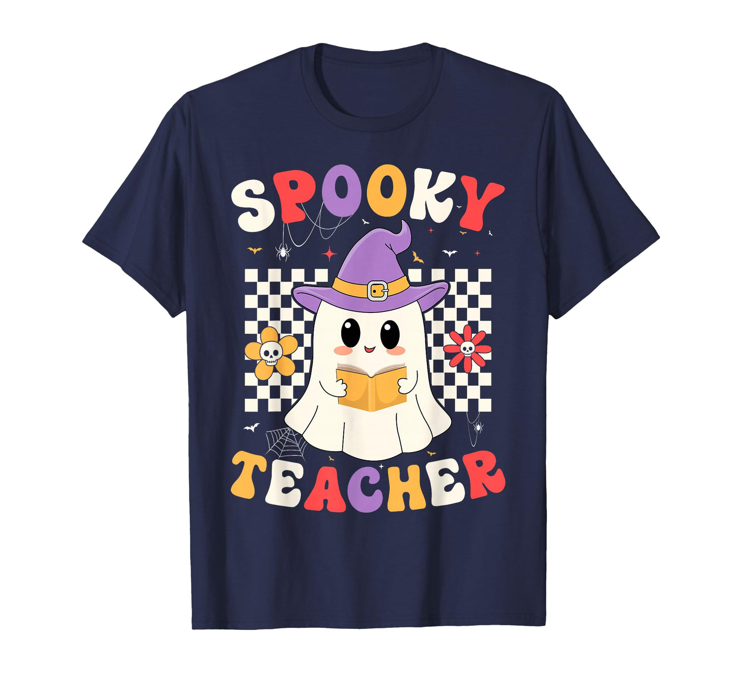 Spooky Teacher Halloween Costume Boo Ghost Groovy Teacher T-Shirt