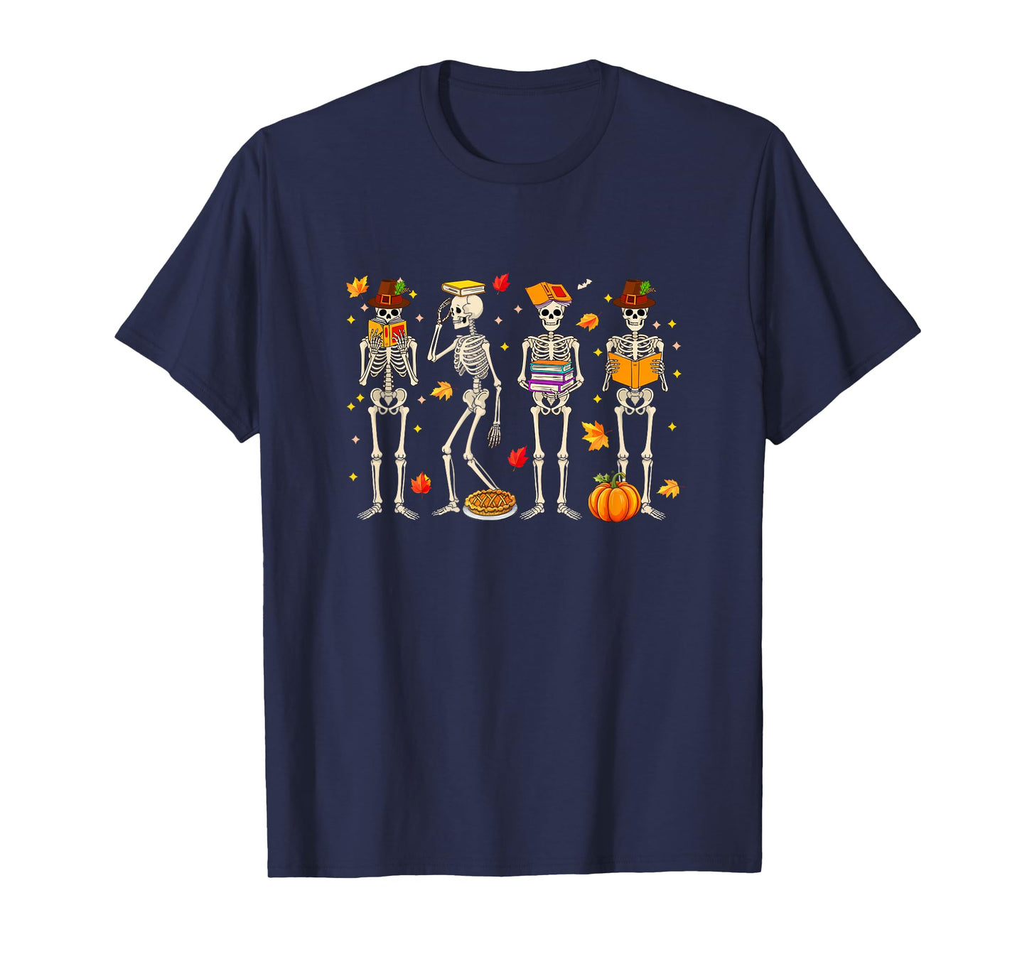 Thanksgiving Skeletons Reading Books Bookworm Librarian T-Shirt