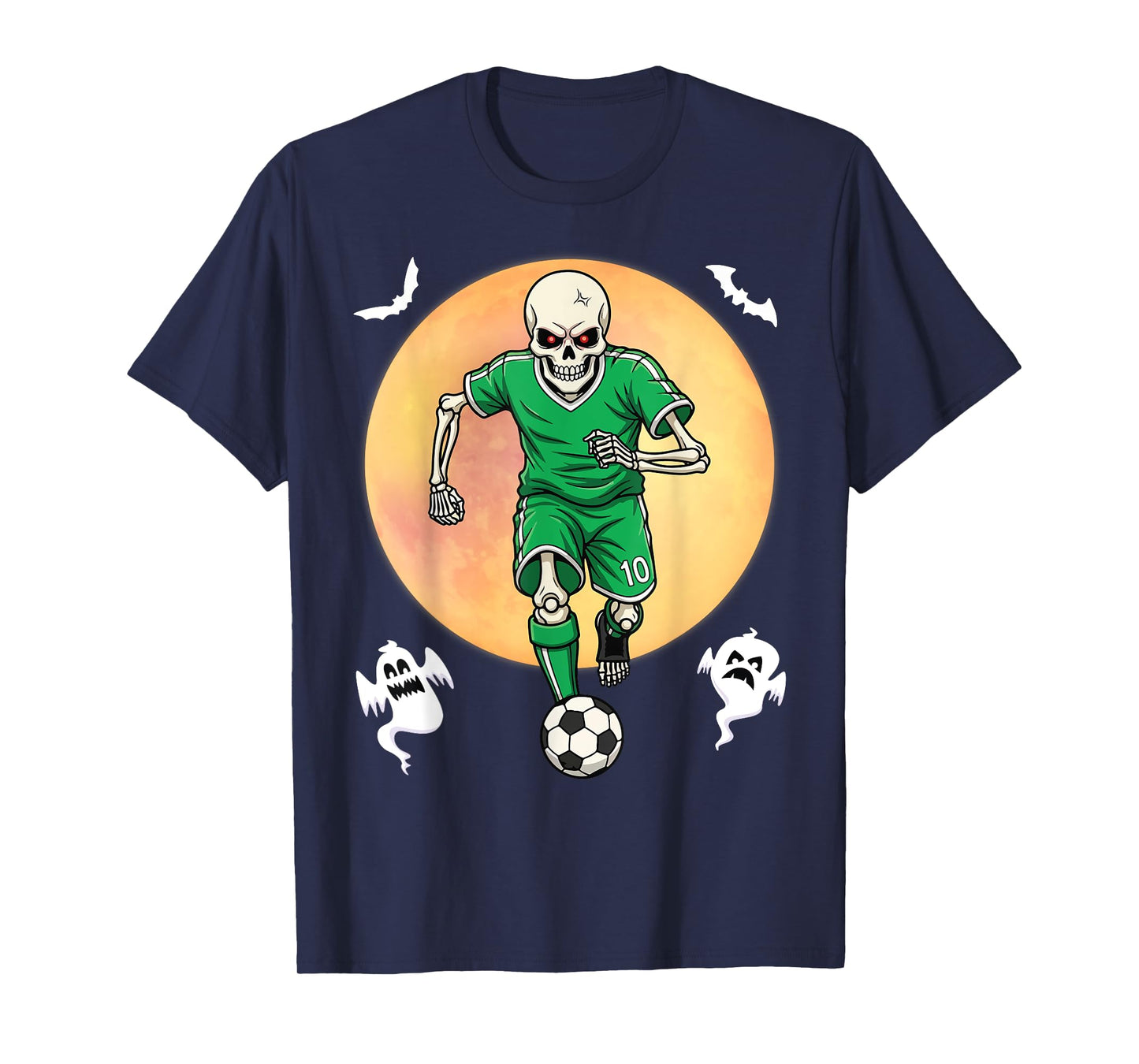 Skeleton Soccer Player Halloween Full Moon Spooky Style T-Shirt