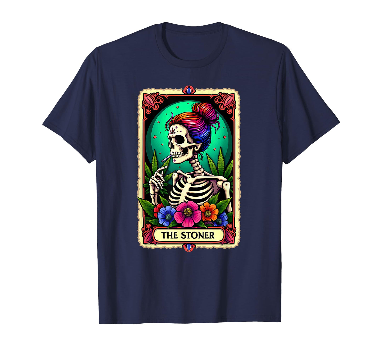 Tarot Card The Stoner Cannabis Messy Bun Skeleton Halloween T-Shirt