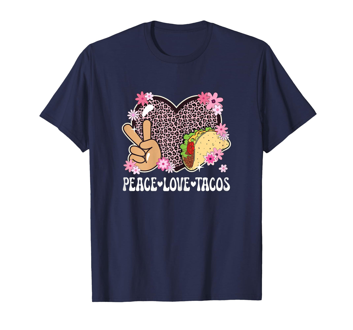 Peace Love Tacos Leopard Print Taco Tuesday Women Taco Lover T-Shirt