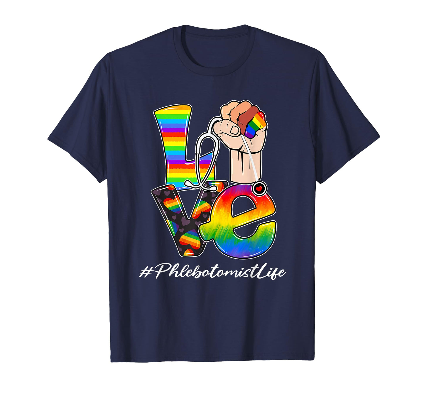 LOVE Phlebotomist Life LGBT Gay Pride Rainbow Flag Nursing T-Shirt