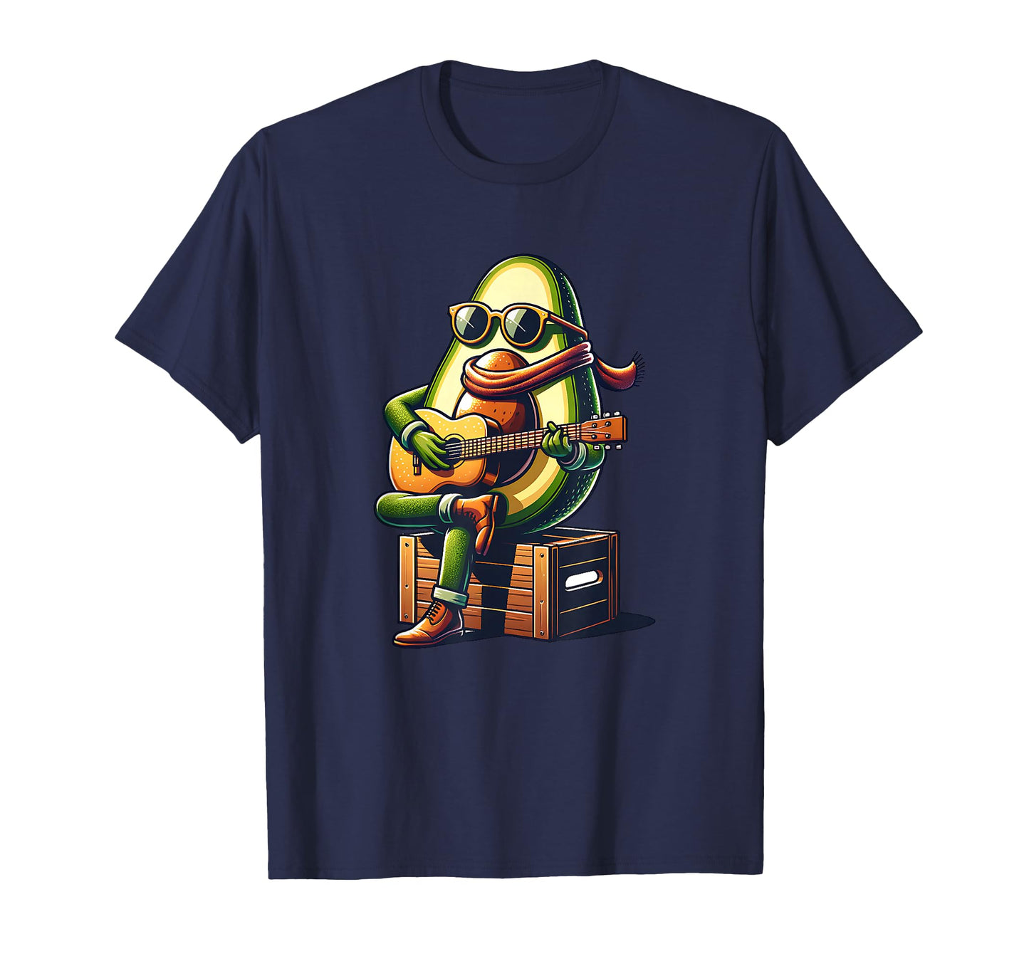 Avocado Playing Guitar Sunglasses Acoustic Music Vibe T-Shirt