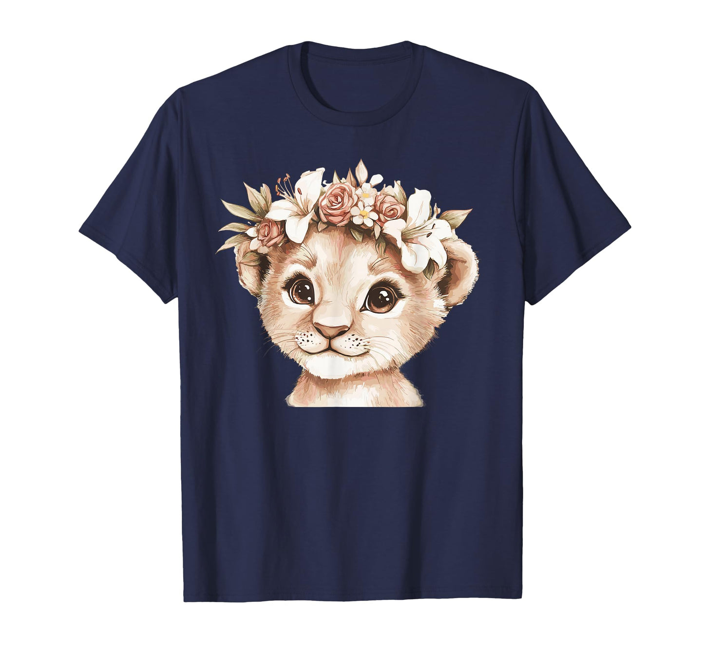 Cute Lion Cub With Flower Crown Illustration T-Shirt