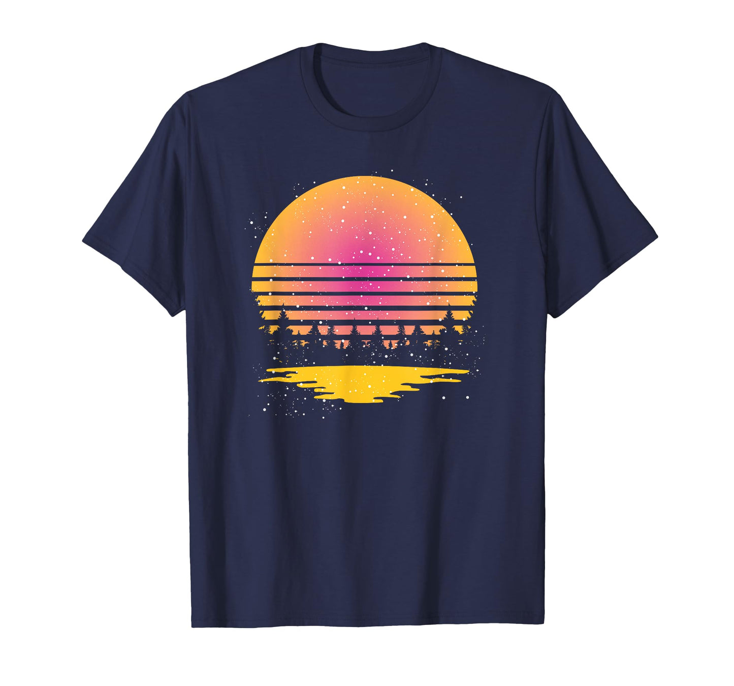 Retro Nature Wildlife Trees Reflection Full Moon Forest T-Shirt
