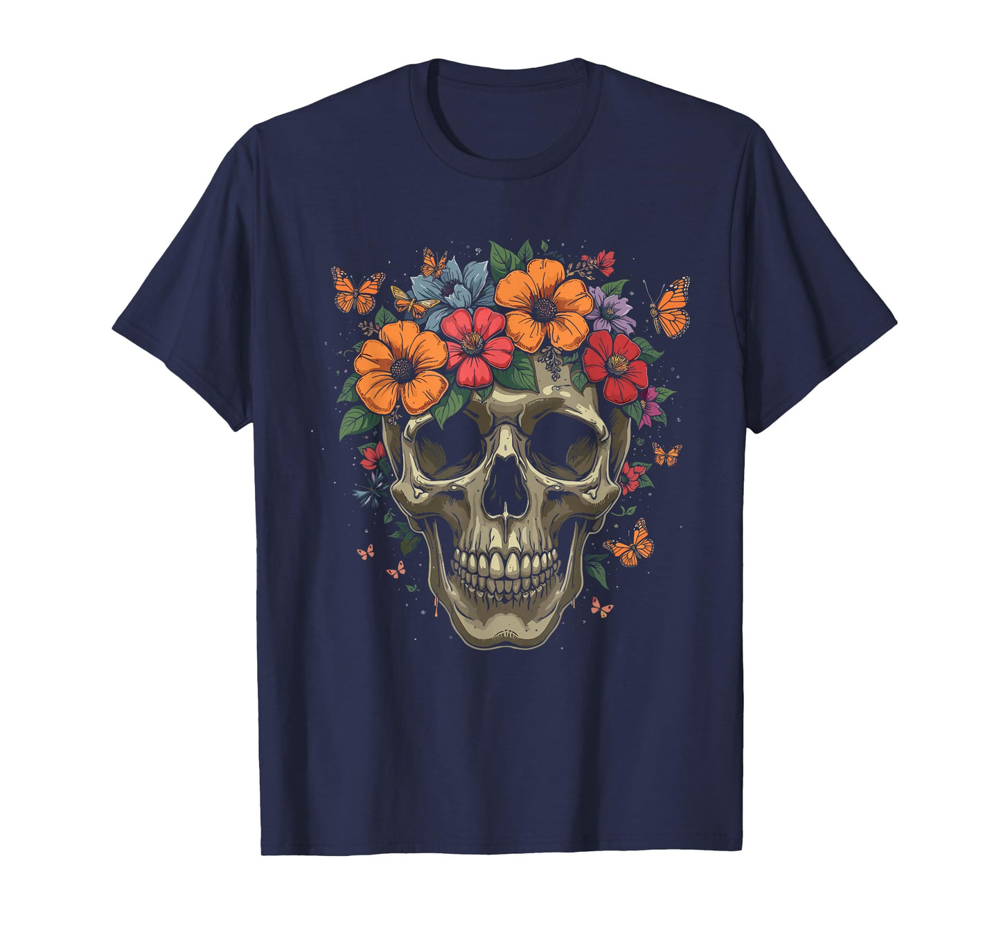 Skull with Flower Crown Funny Halloween T-Shirt