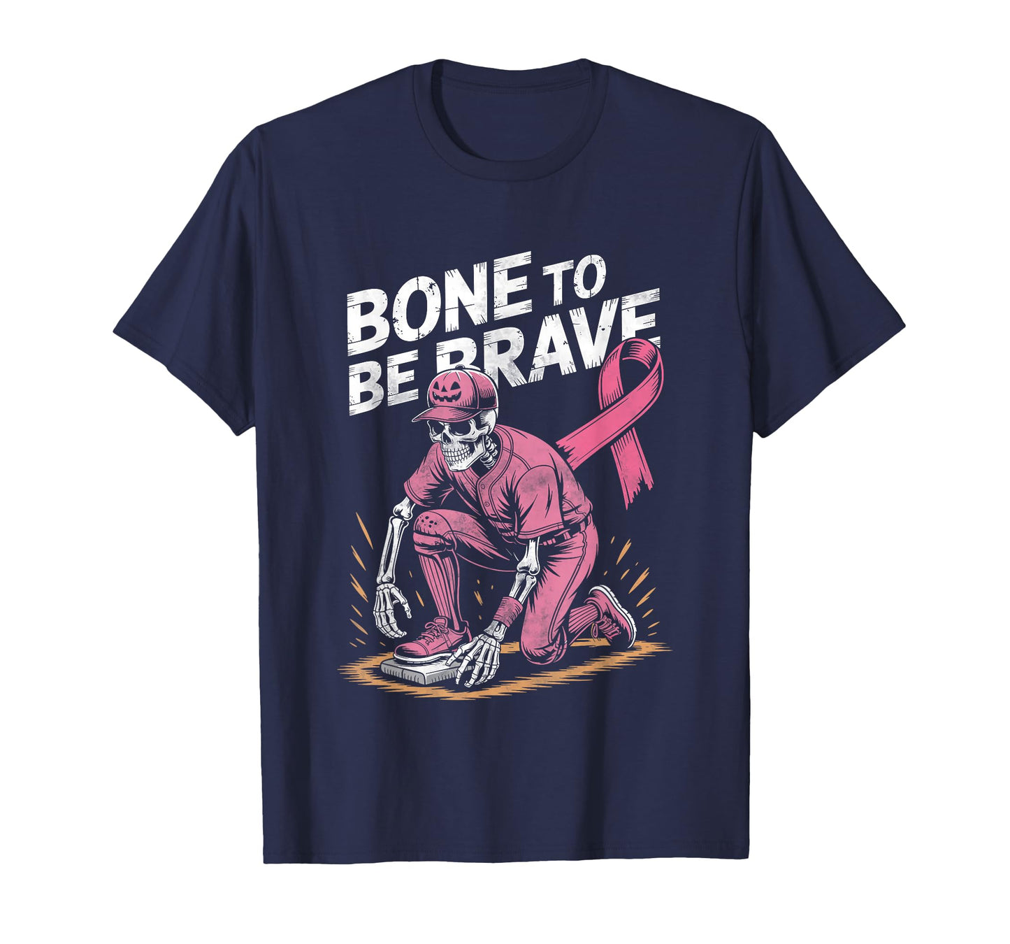 Baseball Skeleton Fighter Halloween Breast Cancer Awareness T-Shirt