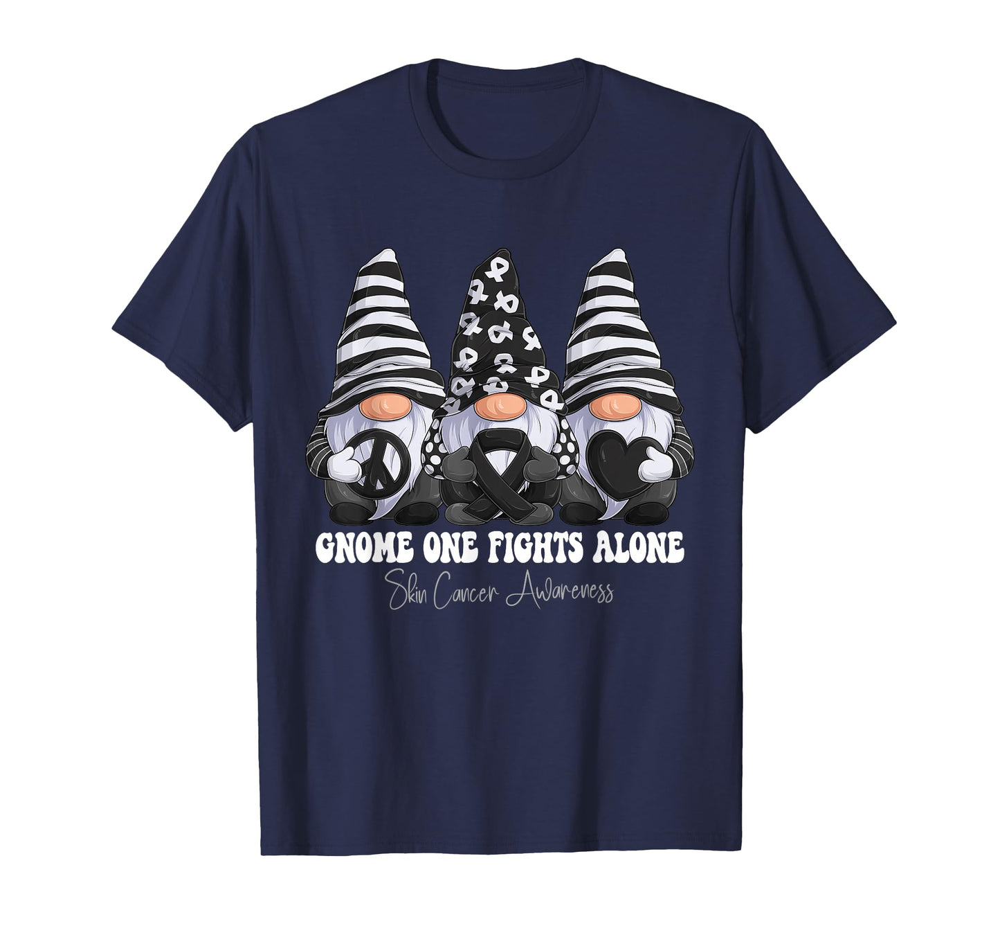 Skin Cancer Awareness Month Black Ribbon Gnomies Support T-Shirt