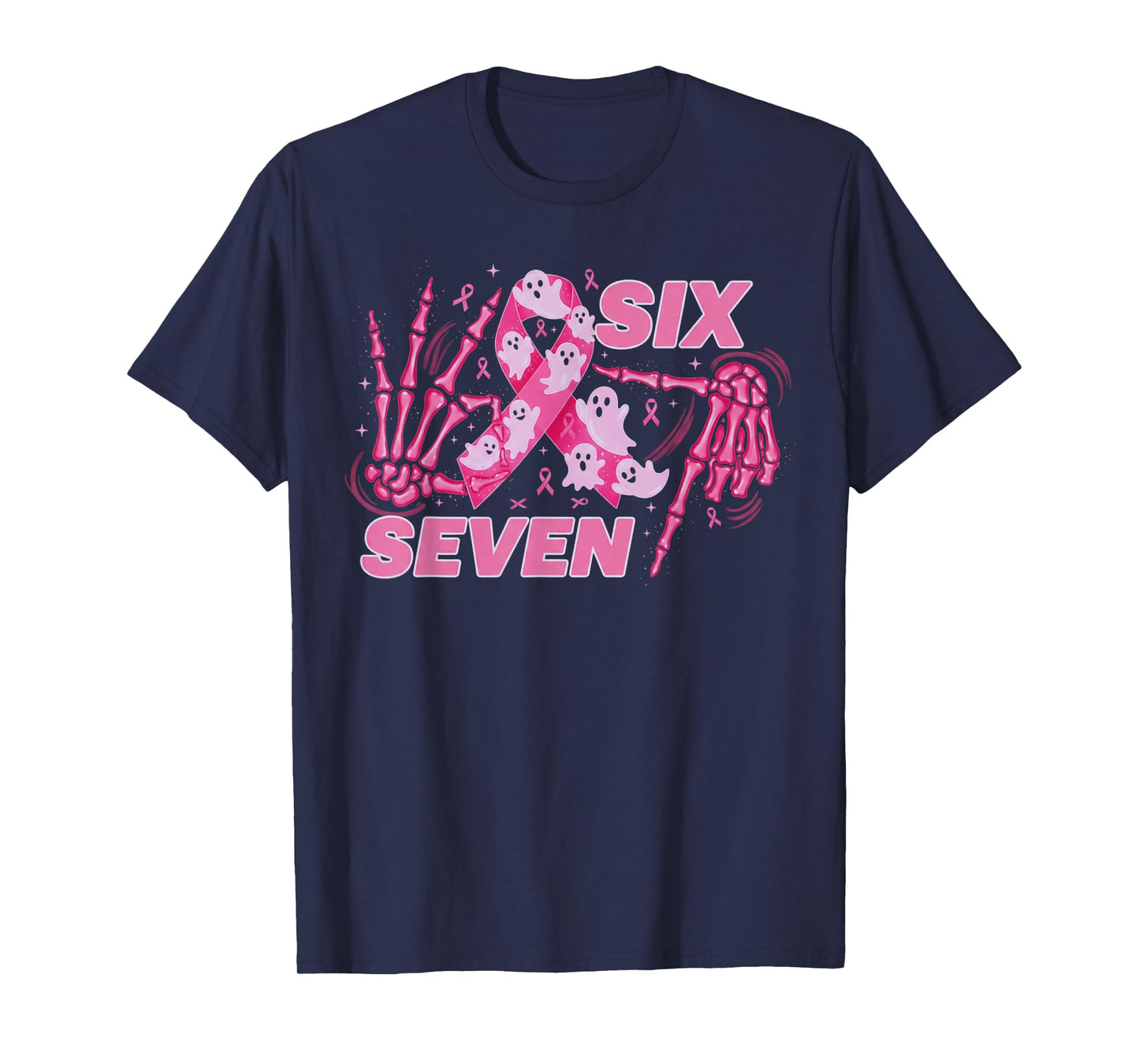 Six Seven 67 Meme Funny Skeleton Breast Cancer Awareness T-Shirt