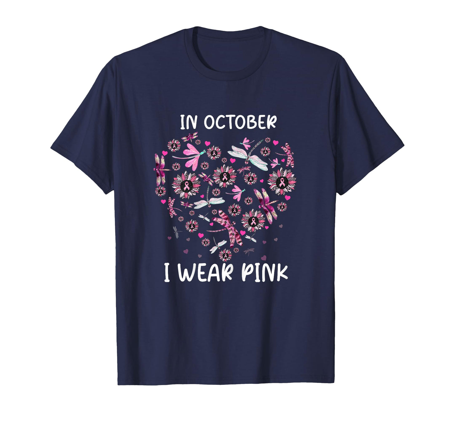 Sunflower Dragonfly Pink Breast Cancer Awareness Women T-Shirt