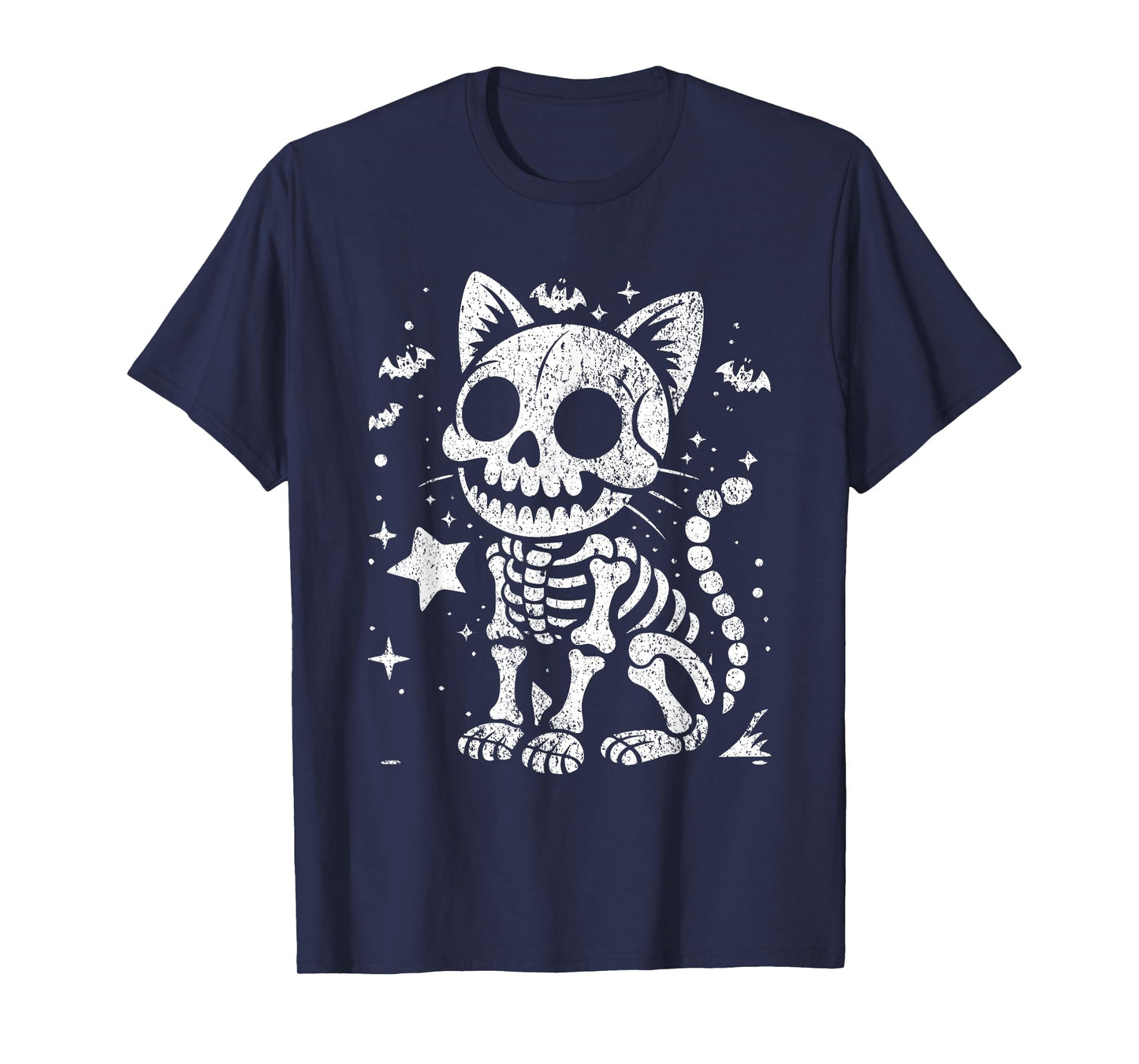 Skeleton Cat Cute Halloween Kitty Bones Spooky Cat Lover T-Shirt