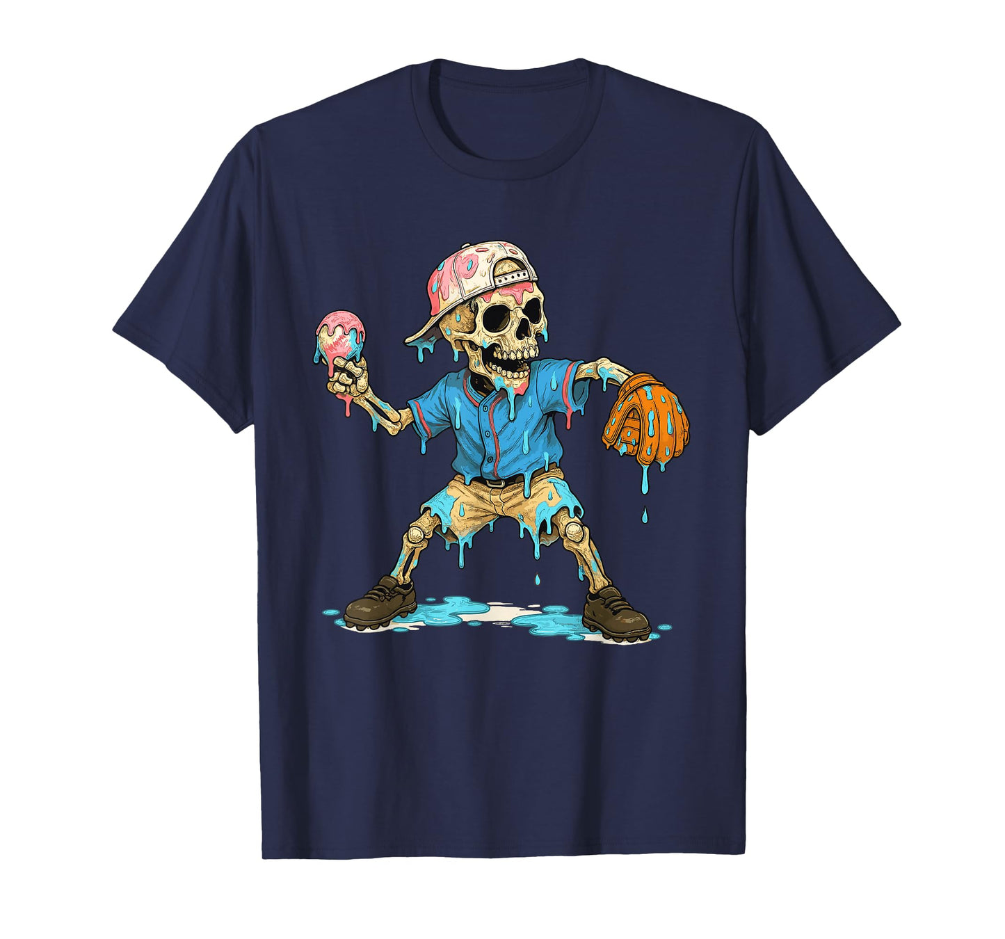 Funny Baseball Skeleton Ice Cream Drip Baseball Boys Youth T-Shirt