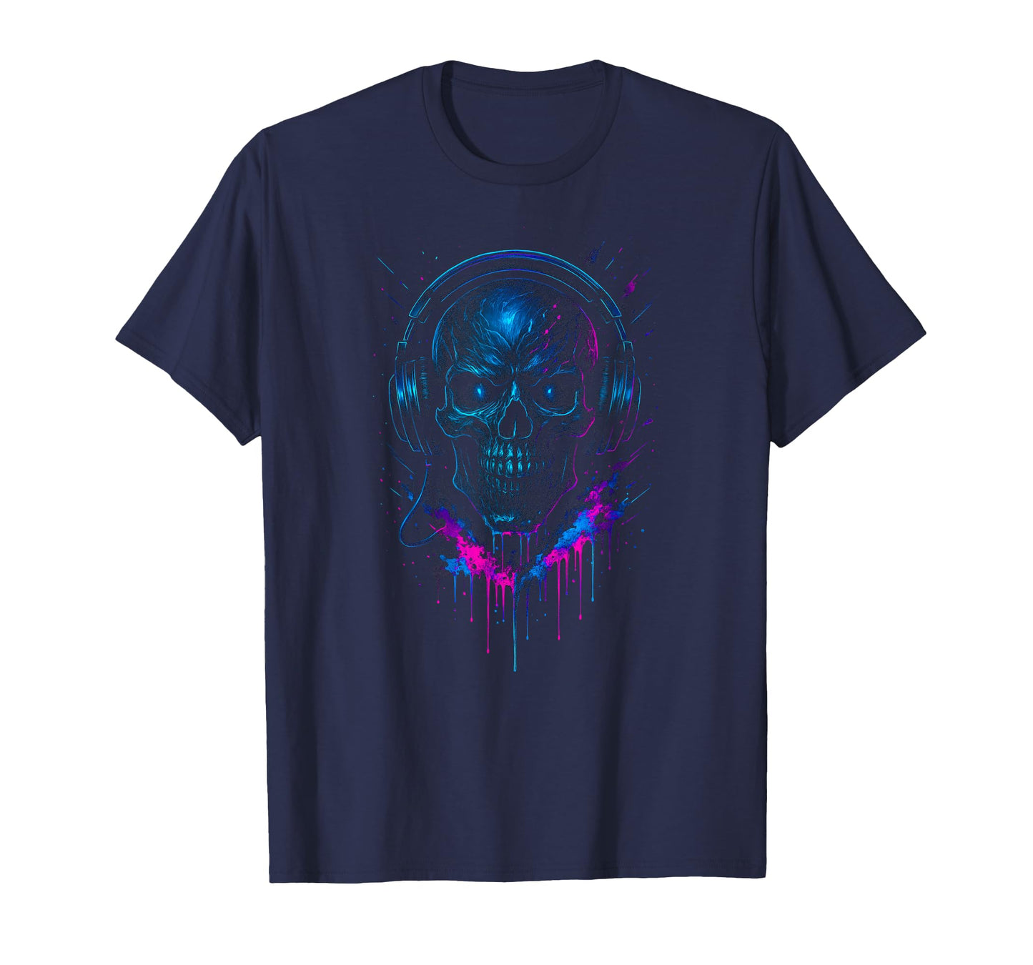 Skull DJ Headphones - 90s Vaporwave Paint Drip Y2K Halloween T-Shirt