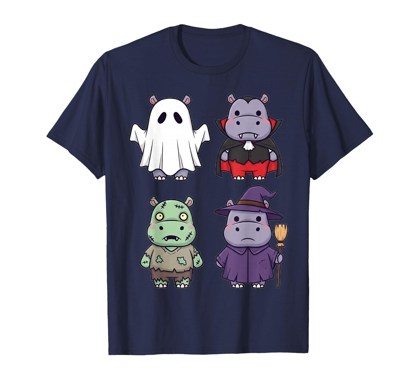 Funny Hippo Ghost Witch Zombie Halloween Costume Boys Girls T-Shirt