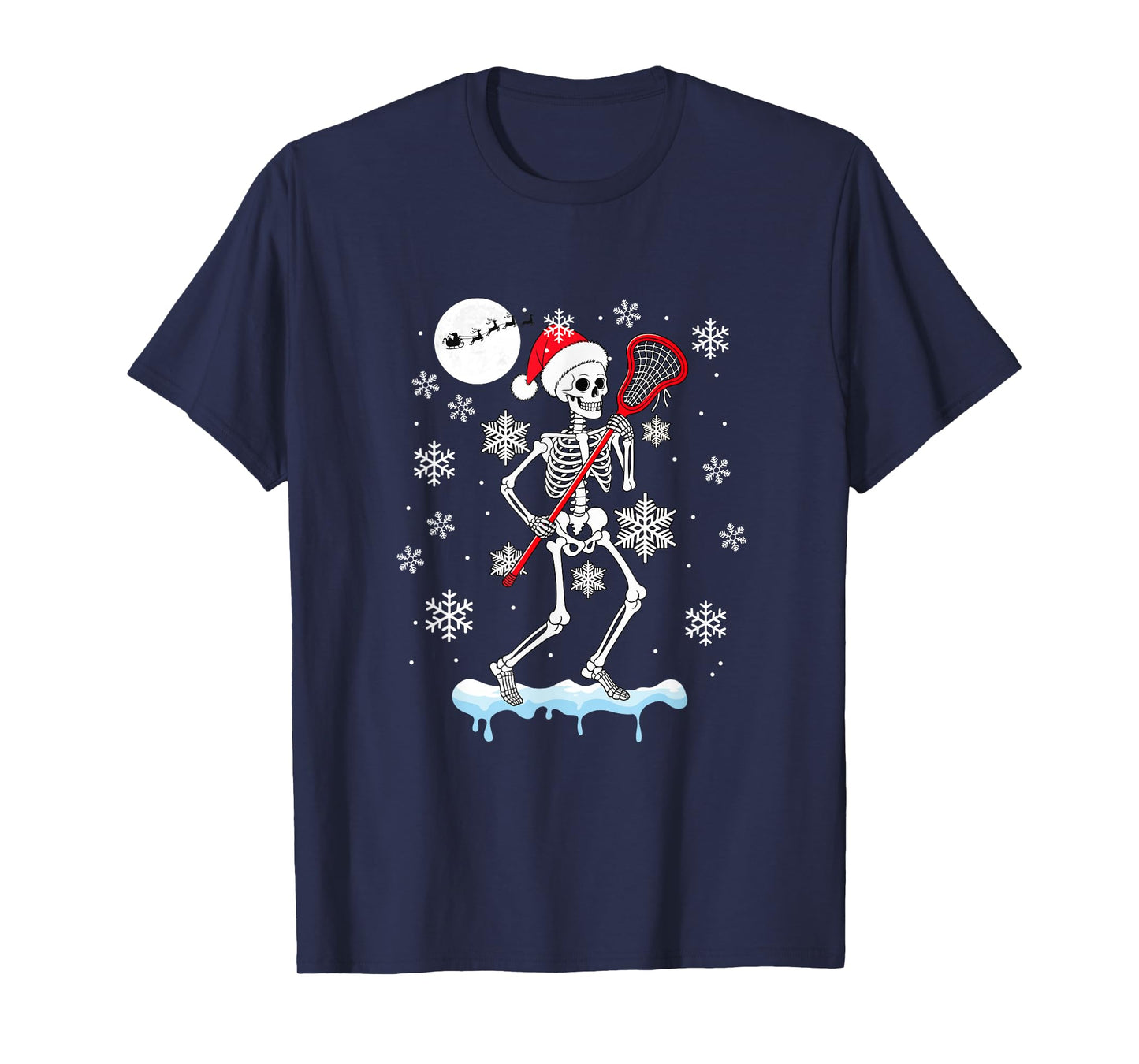 Santa Skeleton Playing Lacrosse Christmas Matching Player T-Shirt