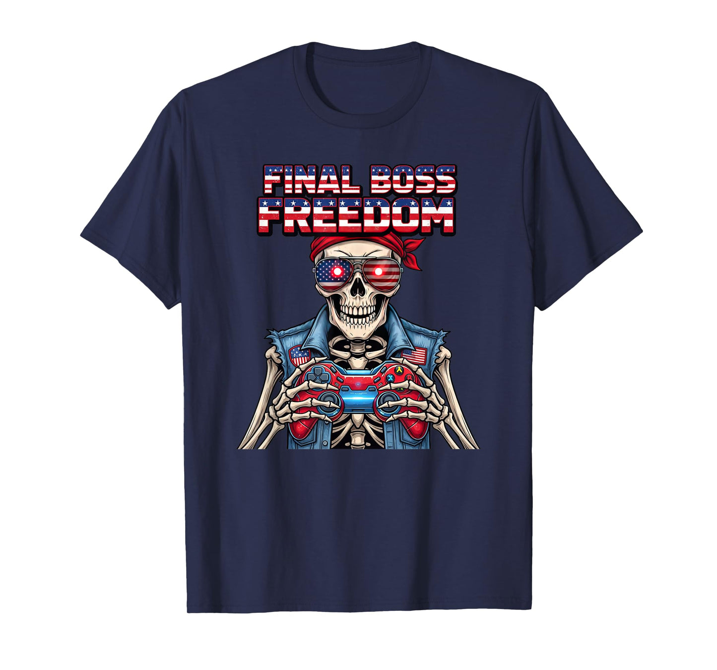 Final Boss Patriotic Skeleton Gamer Skull USA Pride T-Shirt