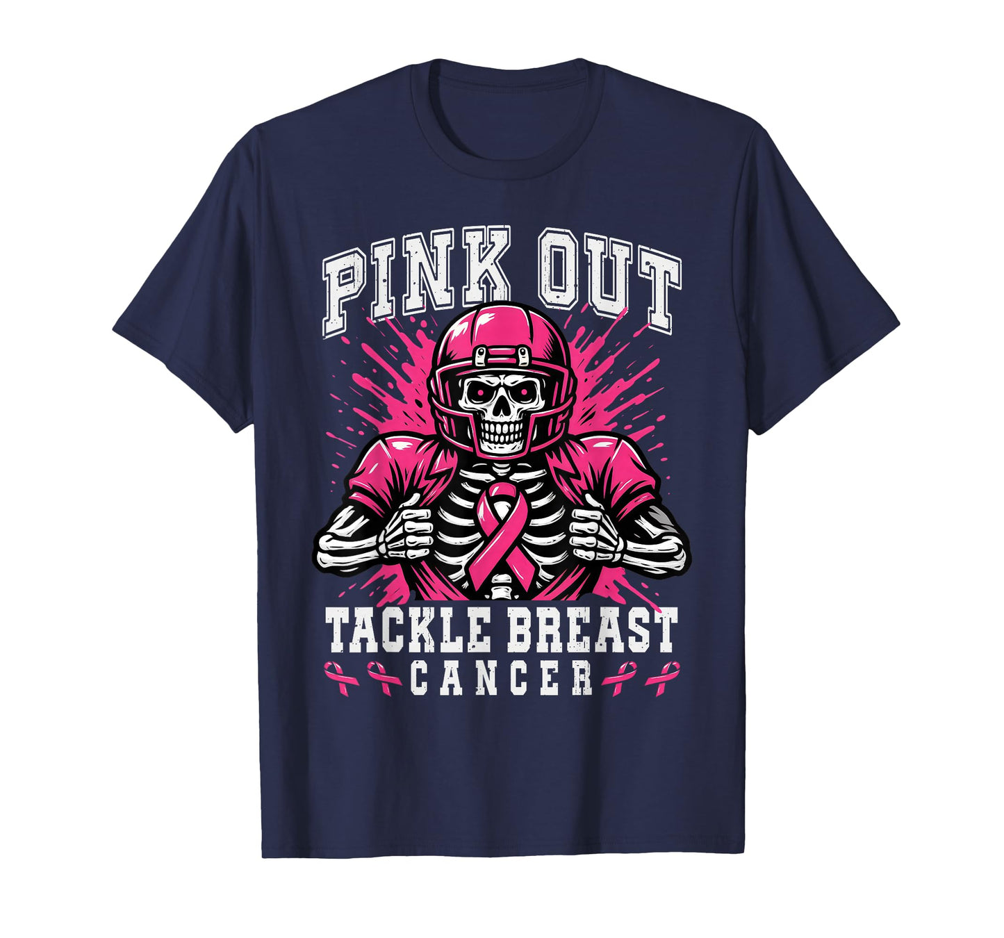Skeleton Pink Out Tackle Breast Cancer American Football T-Shirt
