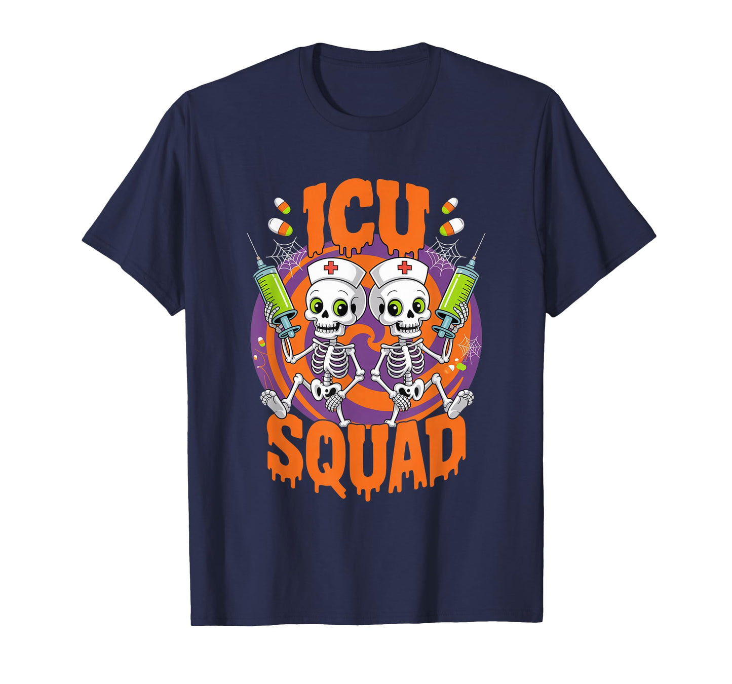 ICU Squad Skeleton Nurse Funny Halloween Costume T-Shirt