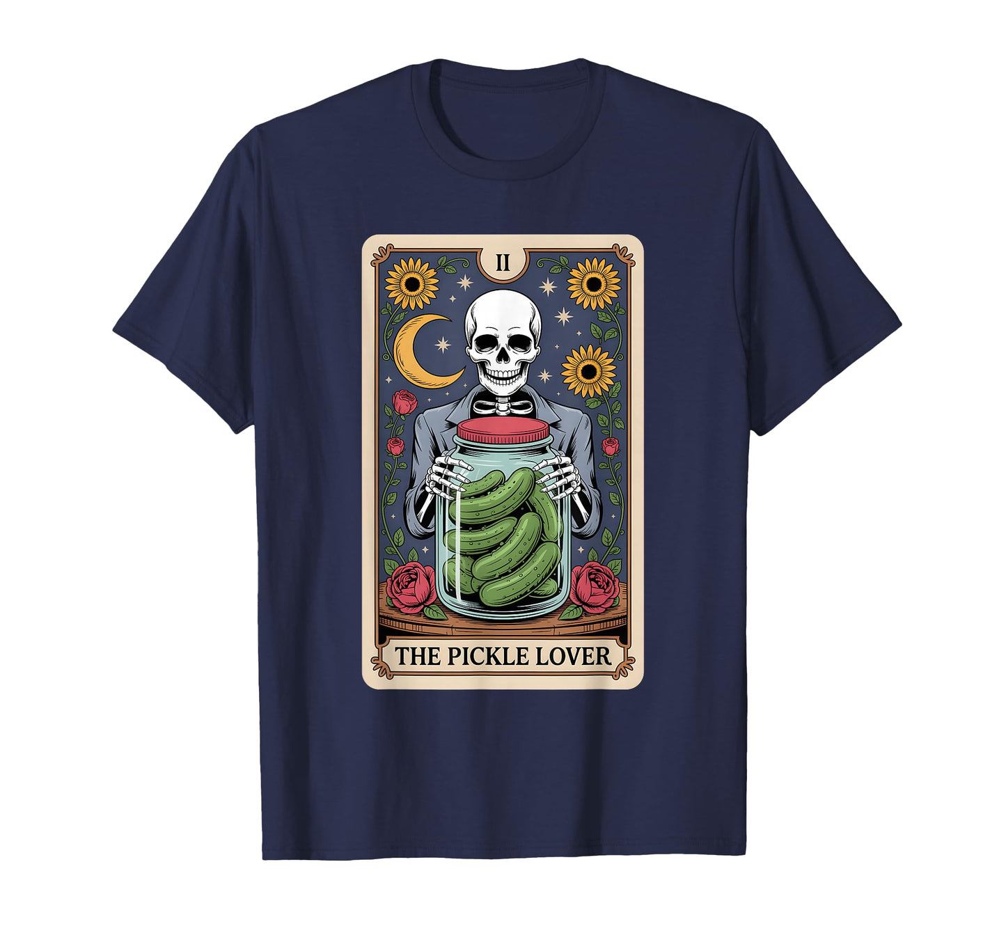The Pickle Lover Tarot Card Skeleton Cucumber Halloween T-Shirt