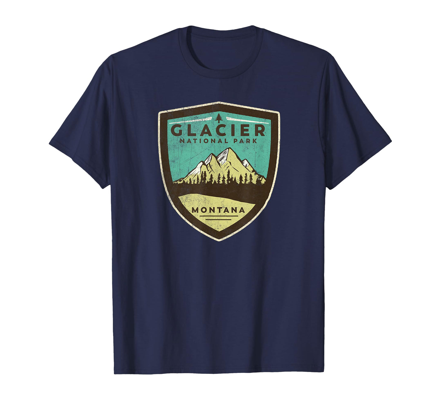 Retro Glacier National Park Montana Mountains Vintage Badge T-Shirt