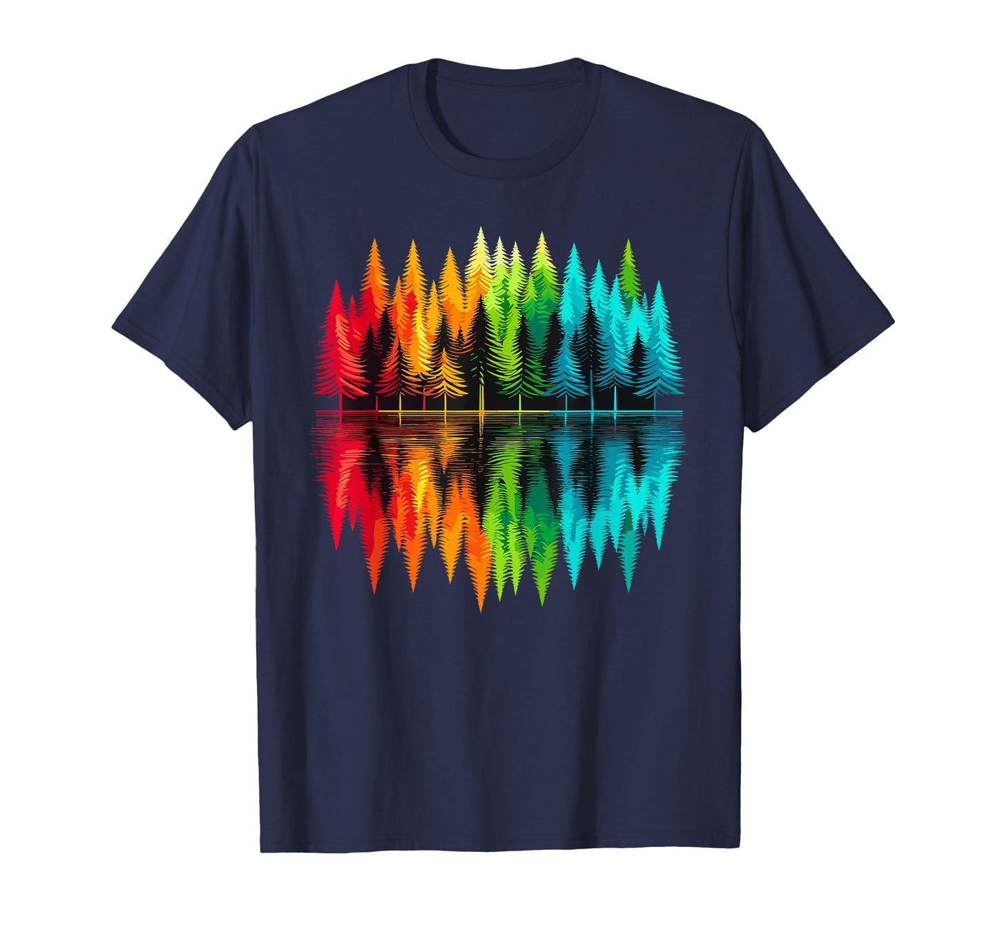 Colorful Trees Nature Landscape Unisex-Adults T-Shirt, Black, Small, Short Sleeve, Polyester 100%, Nature Themed, Outdoor Adventure