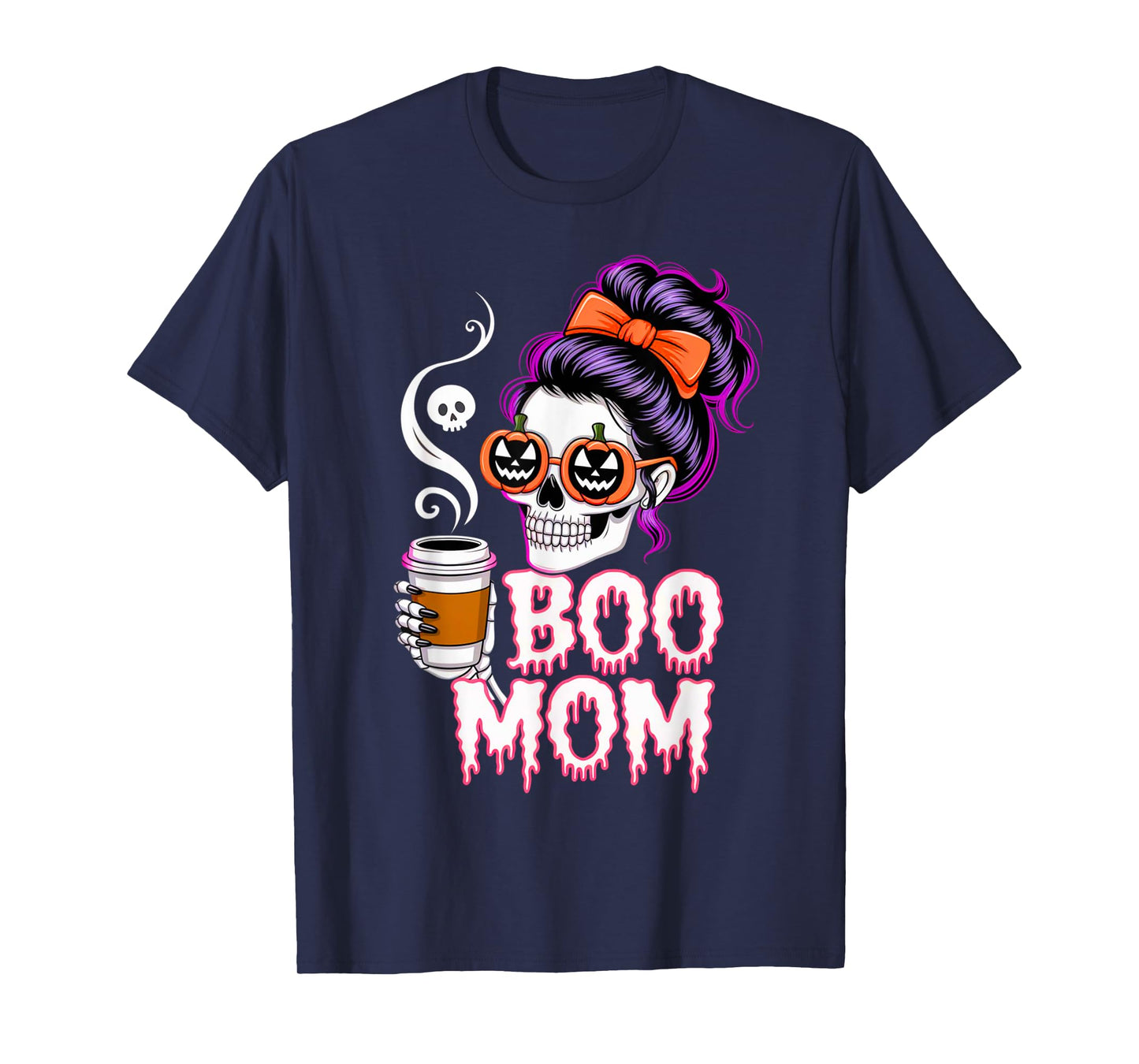 Boo Mom Halloween Costume Skeleton Messy Bun Mother Coffee T-Shirt