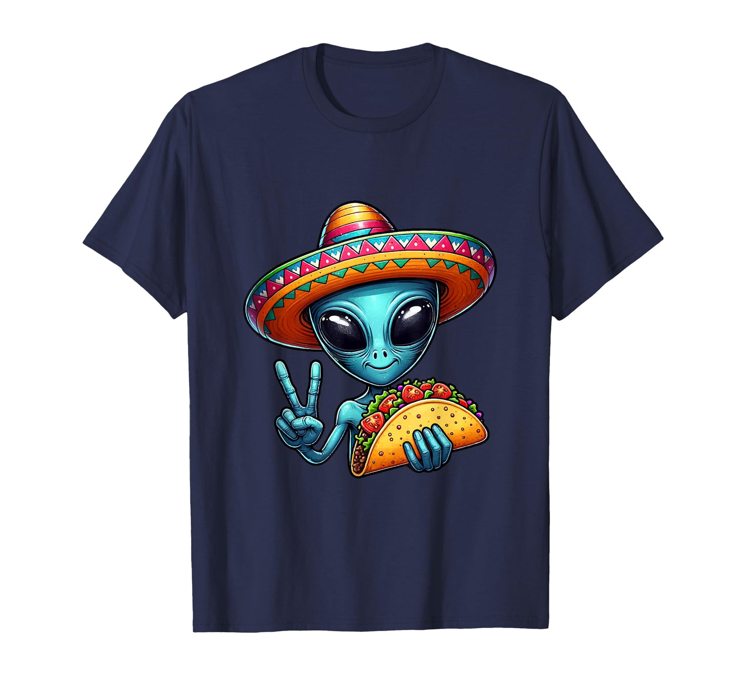 Alien Eating Taco Cinco De Mayo Sombrero Mexican Fiesta T-Shirt