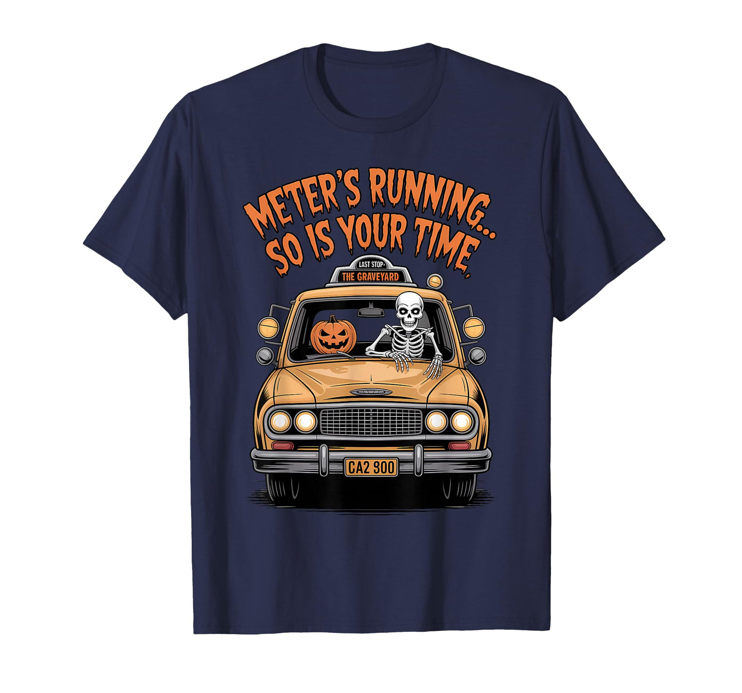 Skeleton Taxi Driver Halloween Funny Spooky Cab T-Shirt