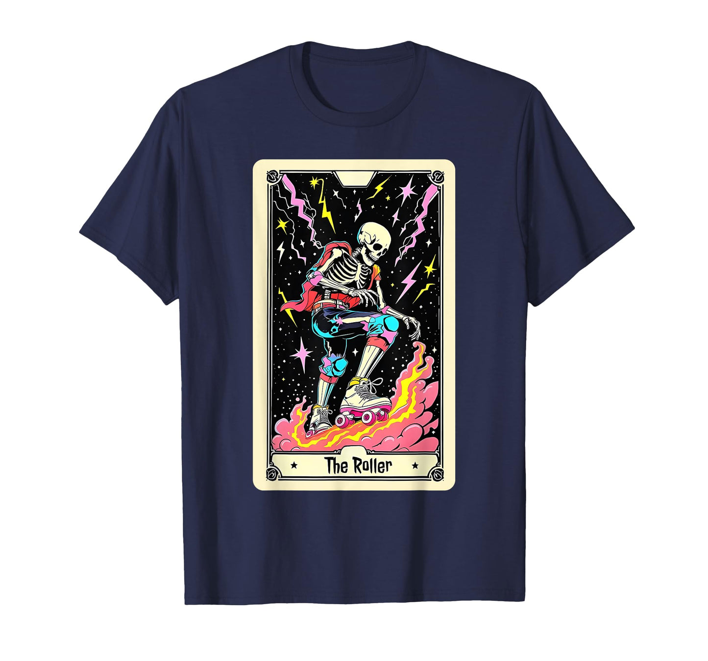 Roller Skeleton Tarot Card Skates Skating Halloween Witch T-Shirt