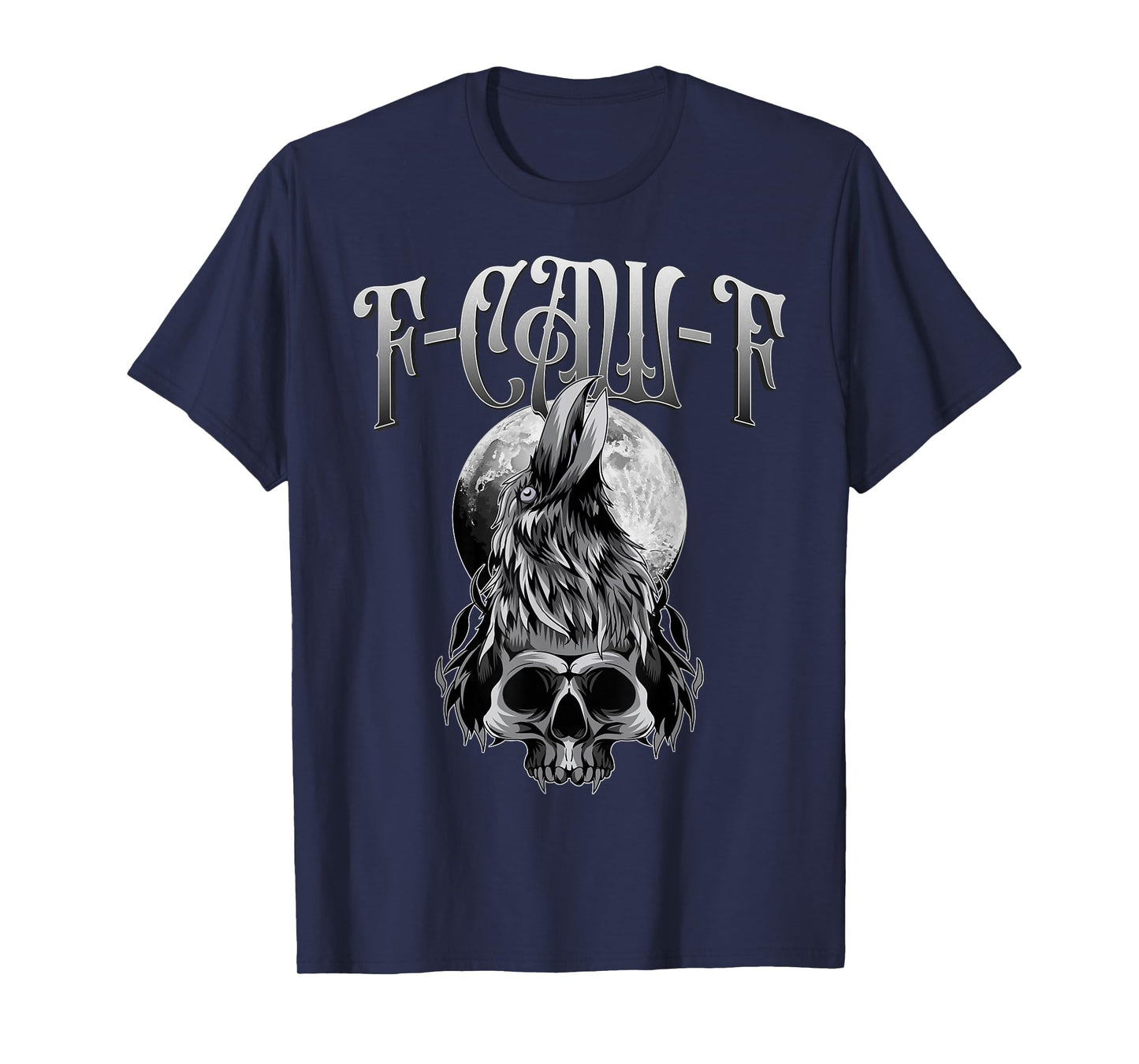 Black Crow F-Caw-F Funny Black Skull Moon Gothic Adult Humor T-Shirt